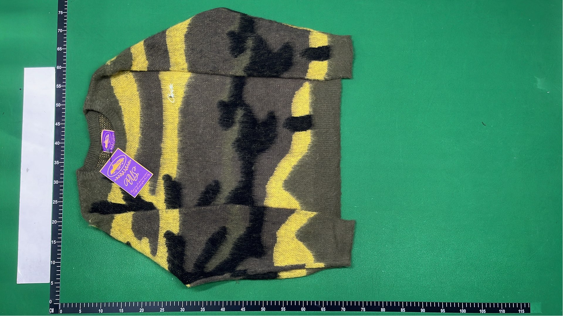 Celine Camouflage Pattern Knit Sweater in Olive and Yellow