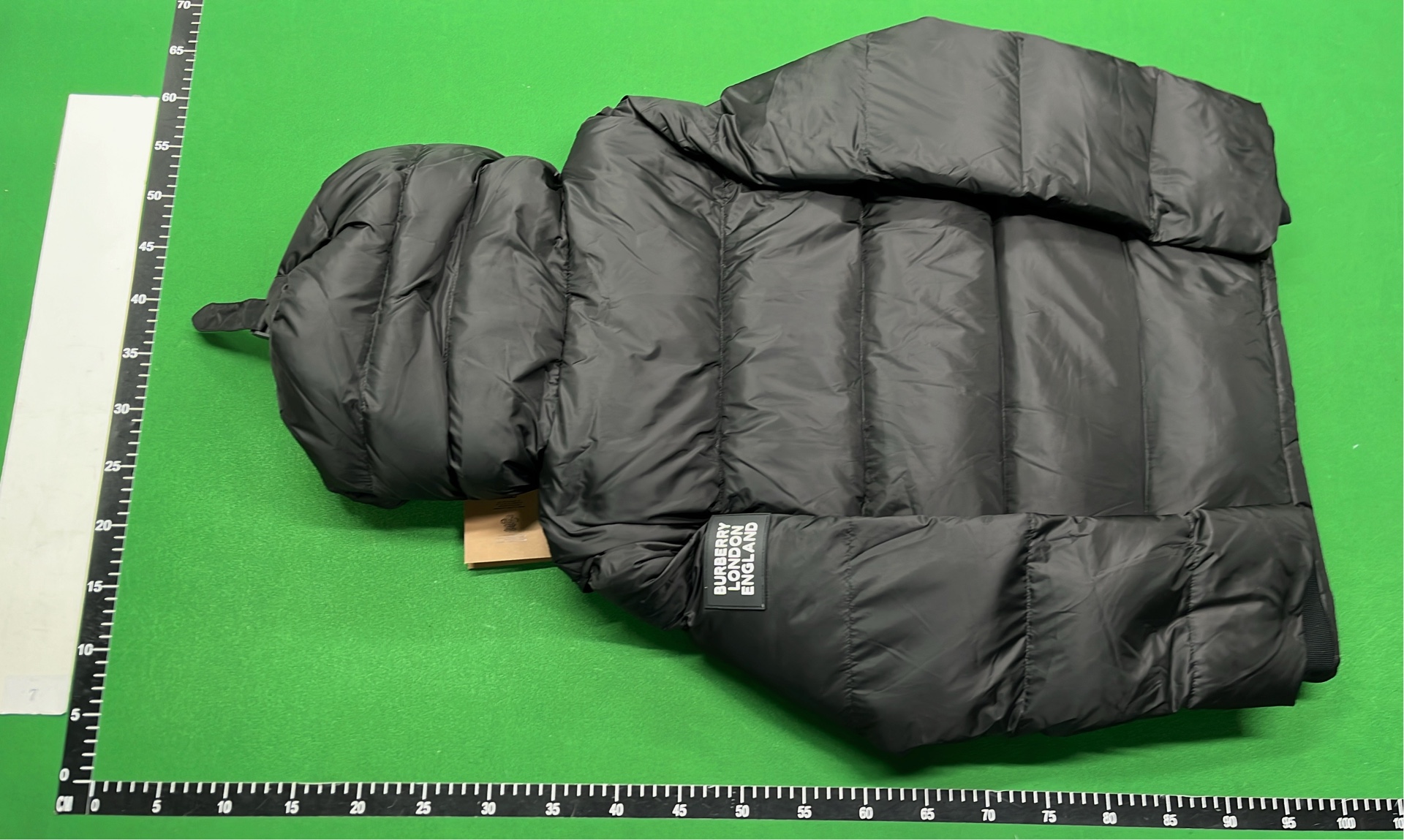 Beige Quilted Down Jacket with Check Lining and Hood