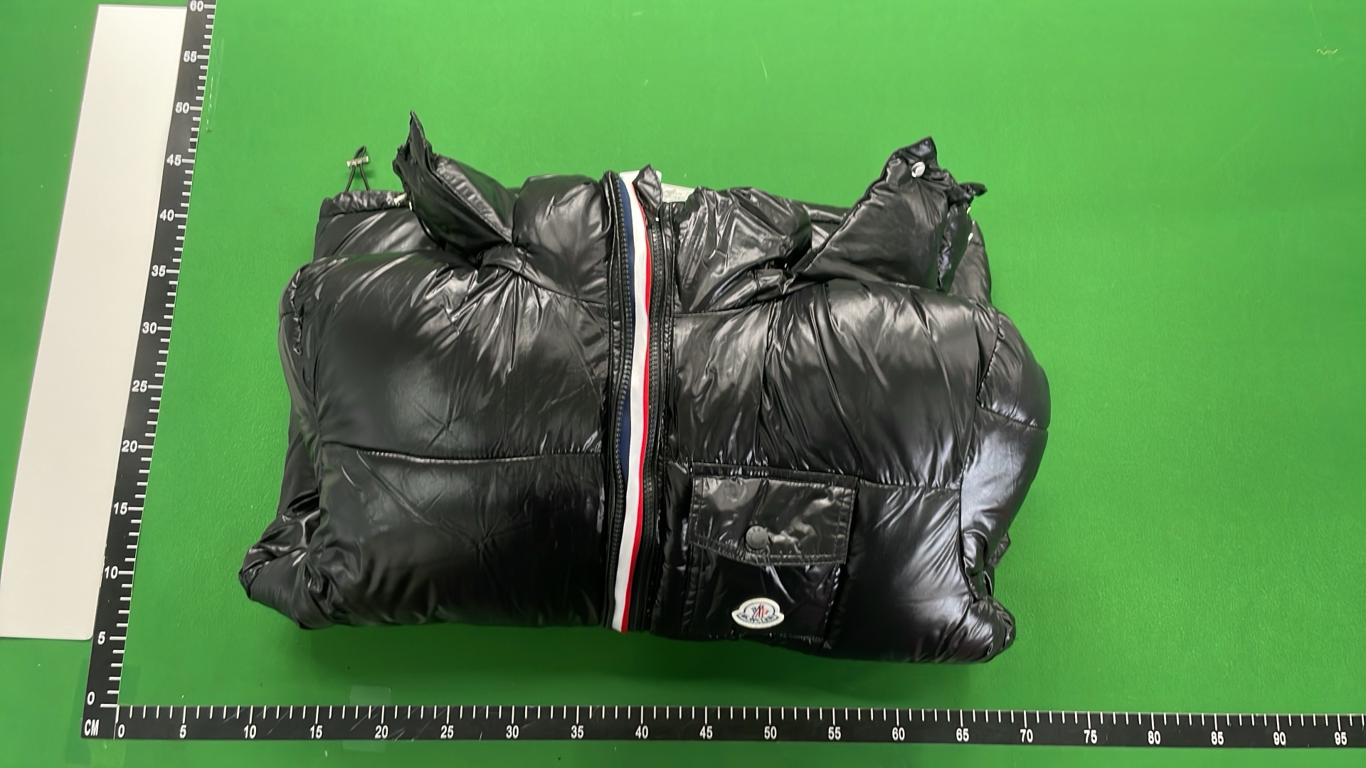 Moncler Black Puffer Jacket with Red White Stripe