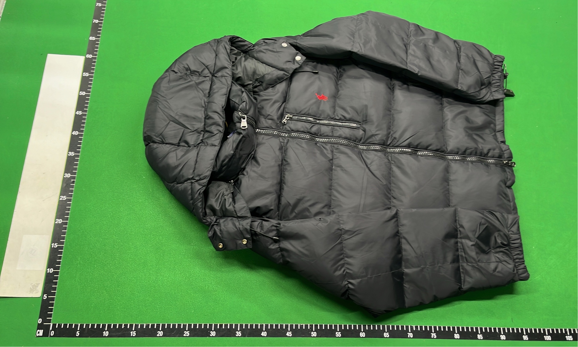 Black Puffer Jacket with Hood and Red Pony Logo