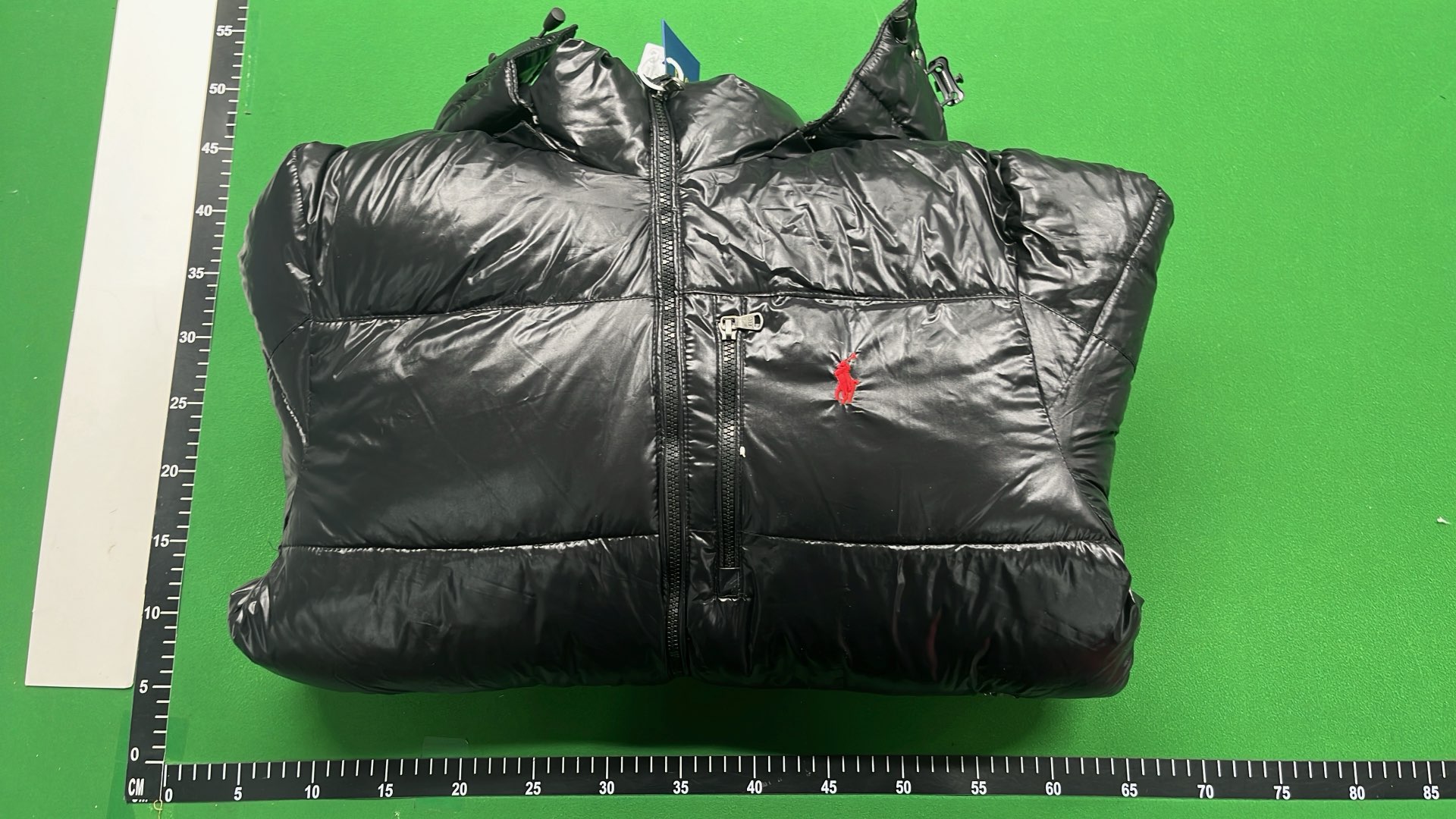 Men's Black Hooded Down Jacket with Red Pony Logo