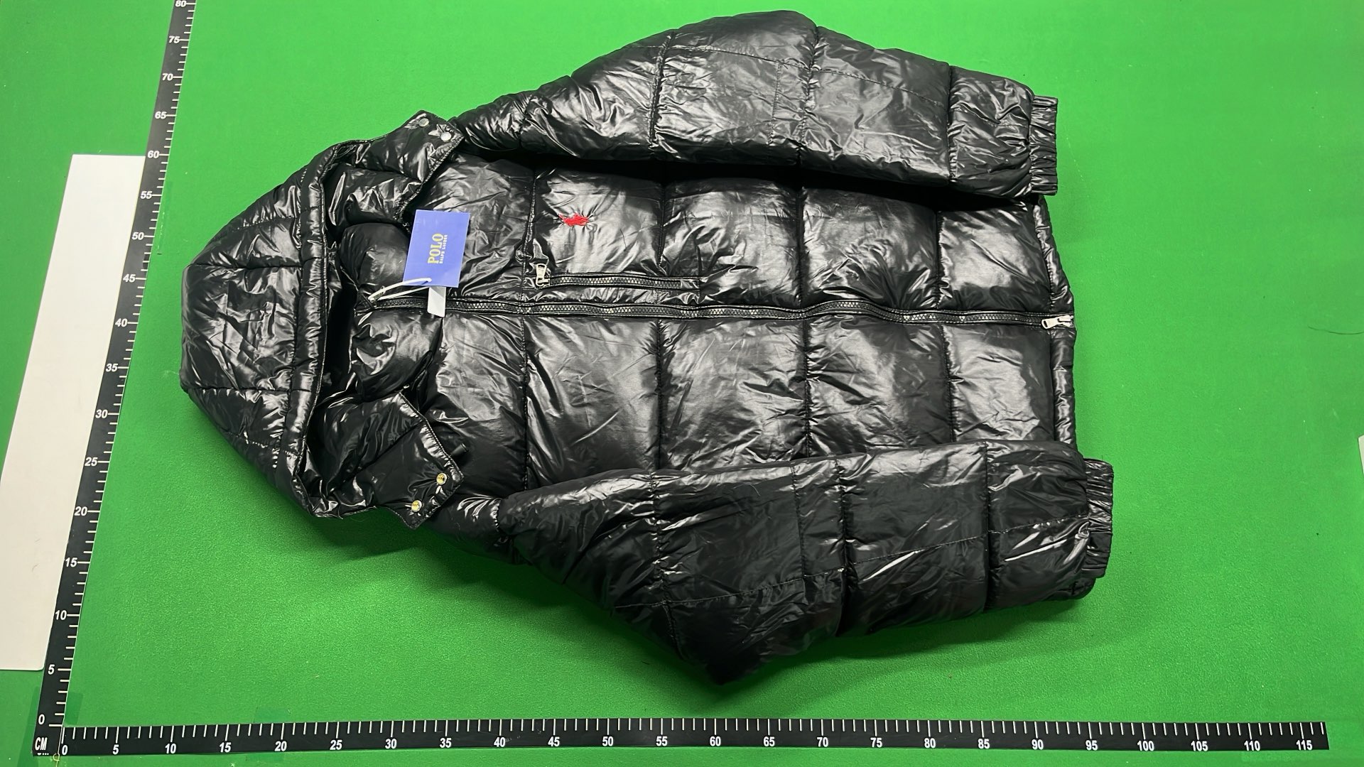 Men's Black Hooded Down Jacket with Red Pony Logo