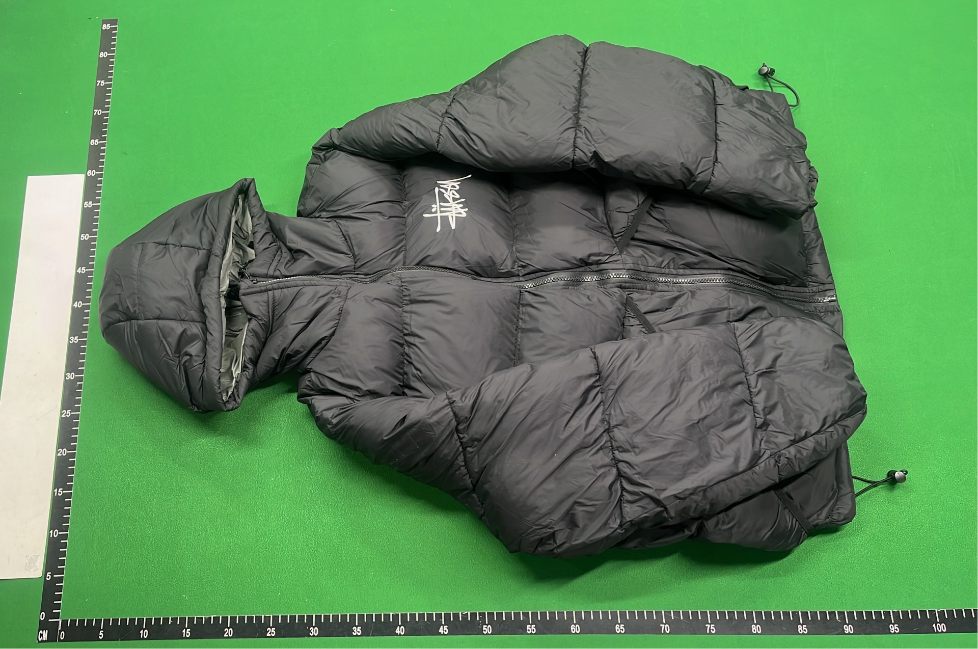 Stussy Black Puffer Jacket with Hood and Logo