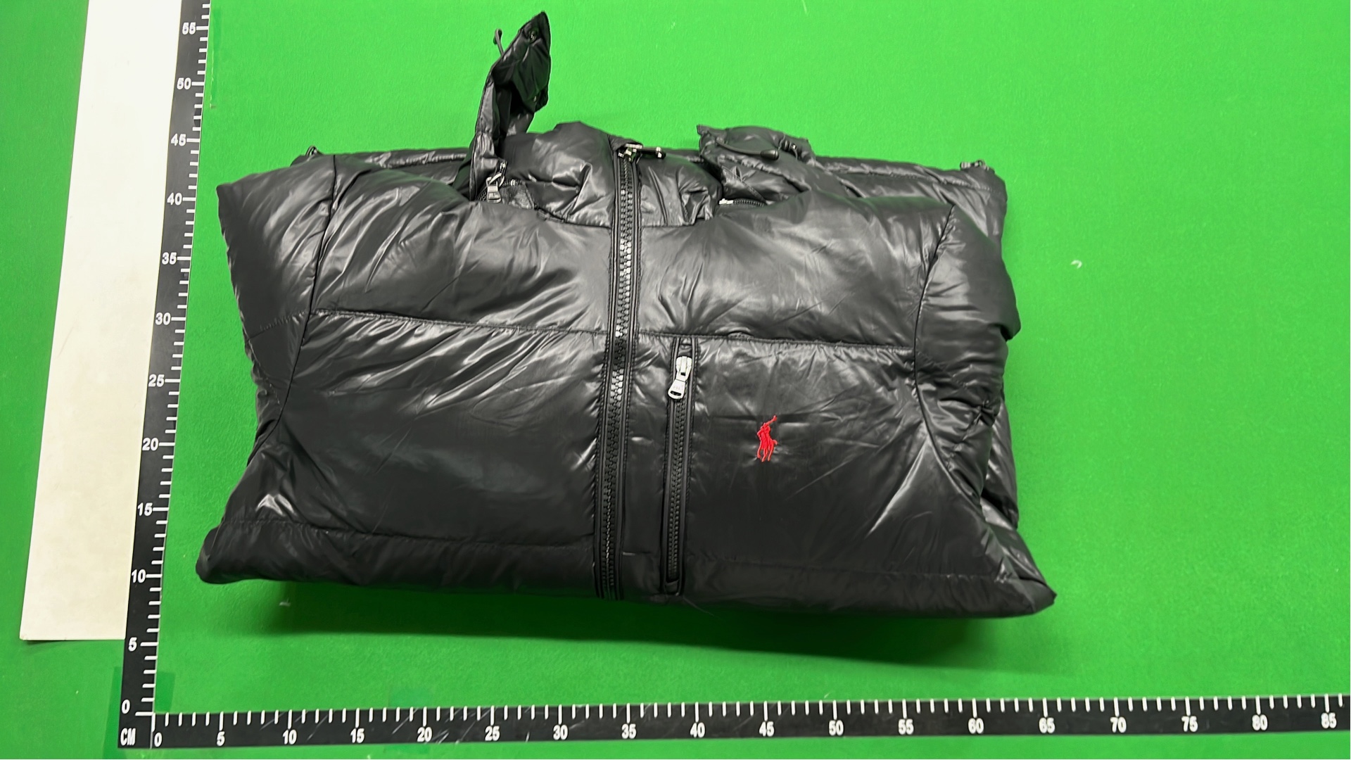 Black Down Puffer Jacket with Hood and Zipper Front