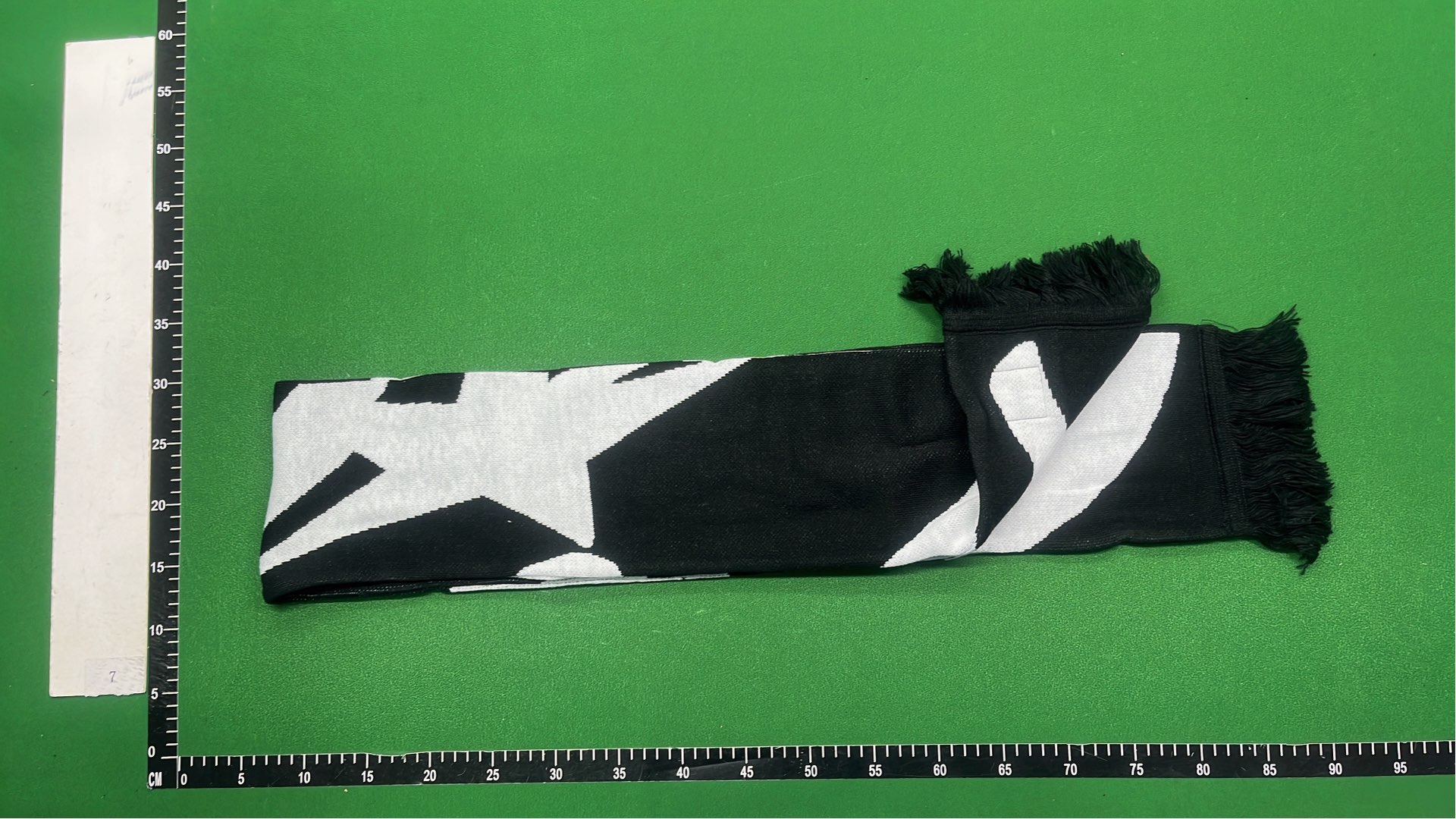 Black and White Geometric Pattern Scarf with Fringe