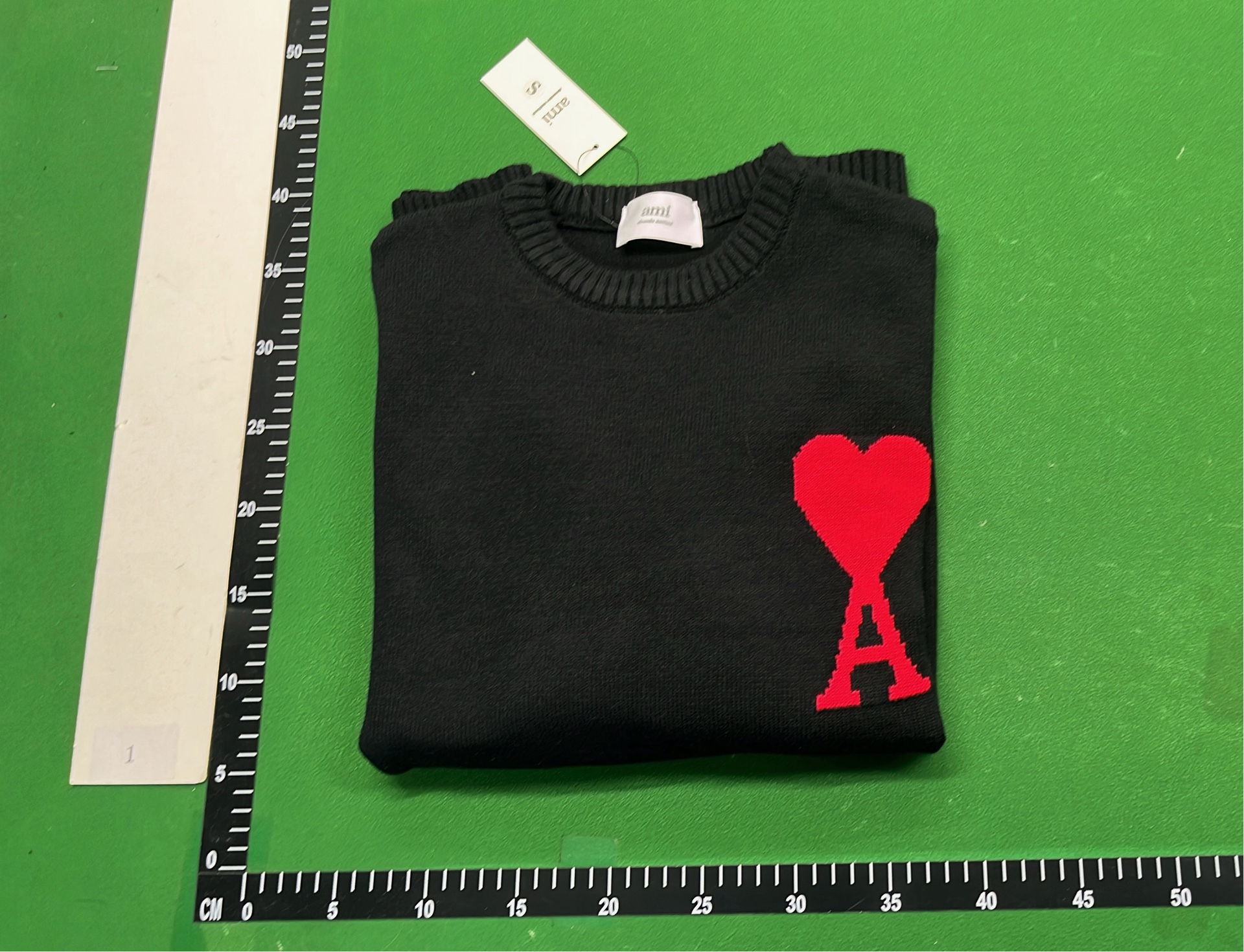 Green Knit Sweater with Heart and A Logo