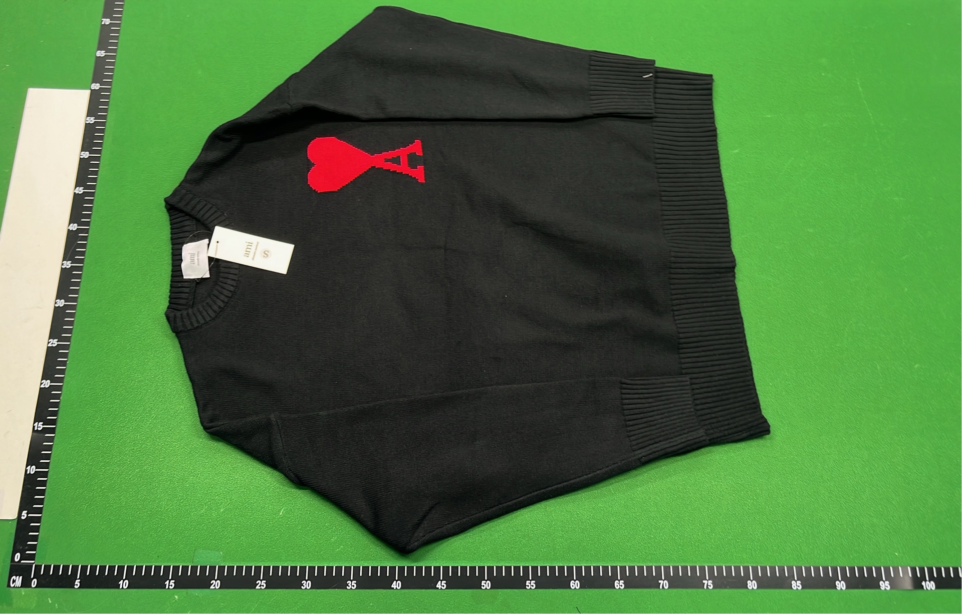 Green Knit Sweater with Heart and A Logo