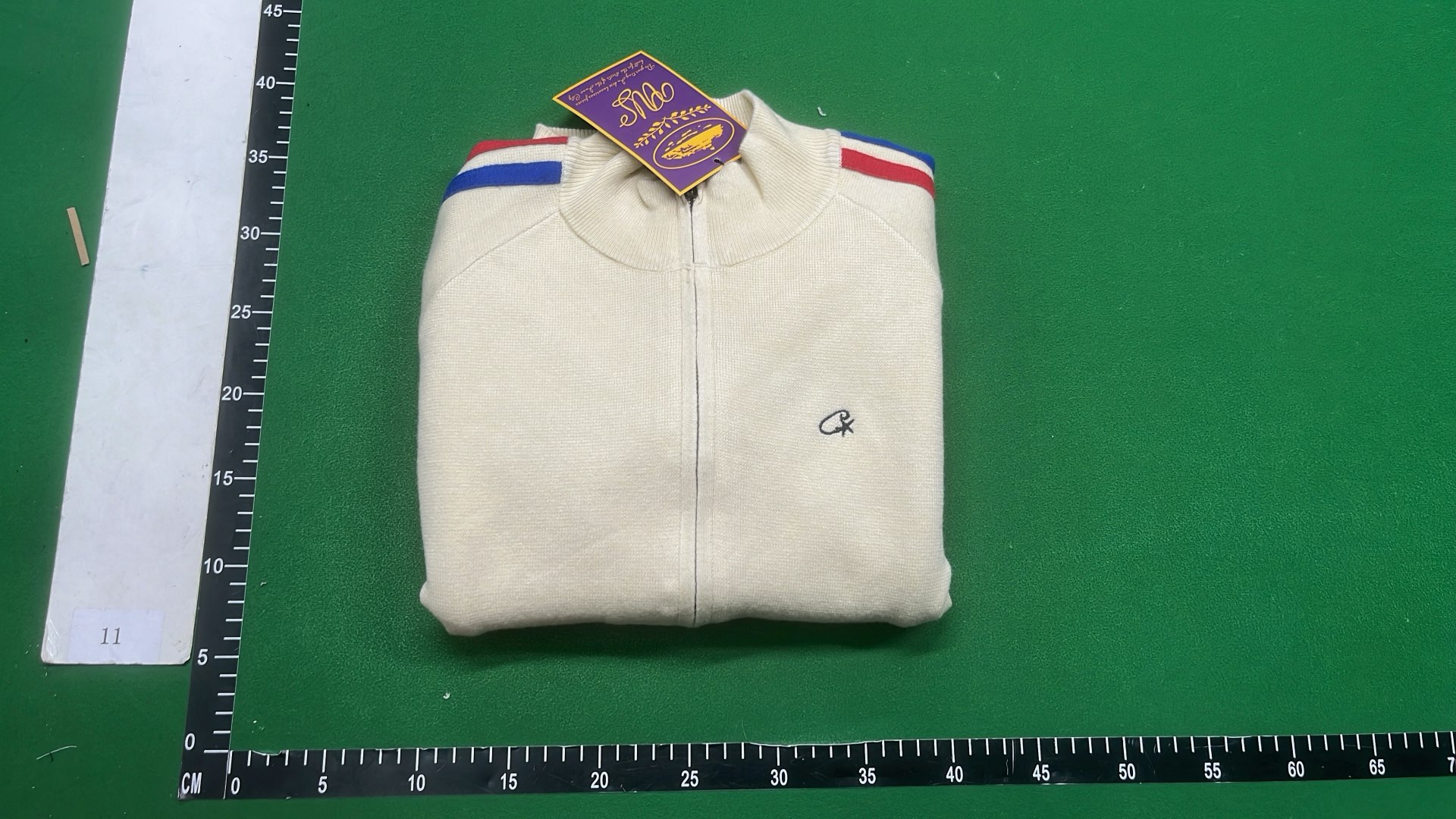 Cream Track Jacket with Red and Blue Stripes