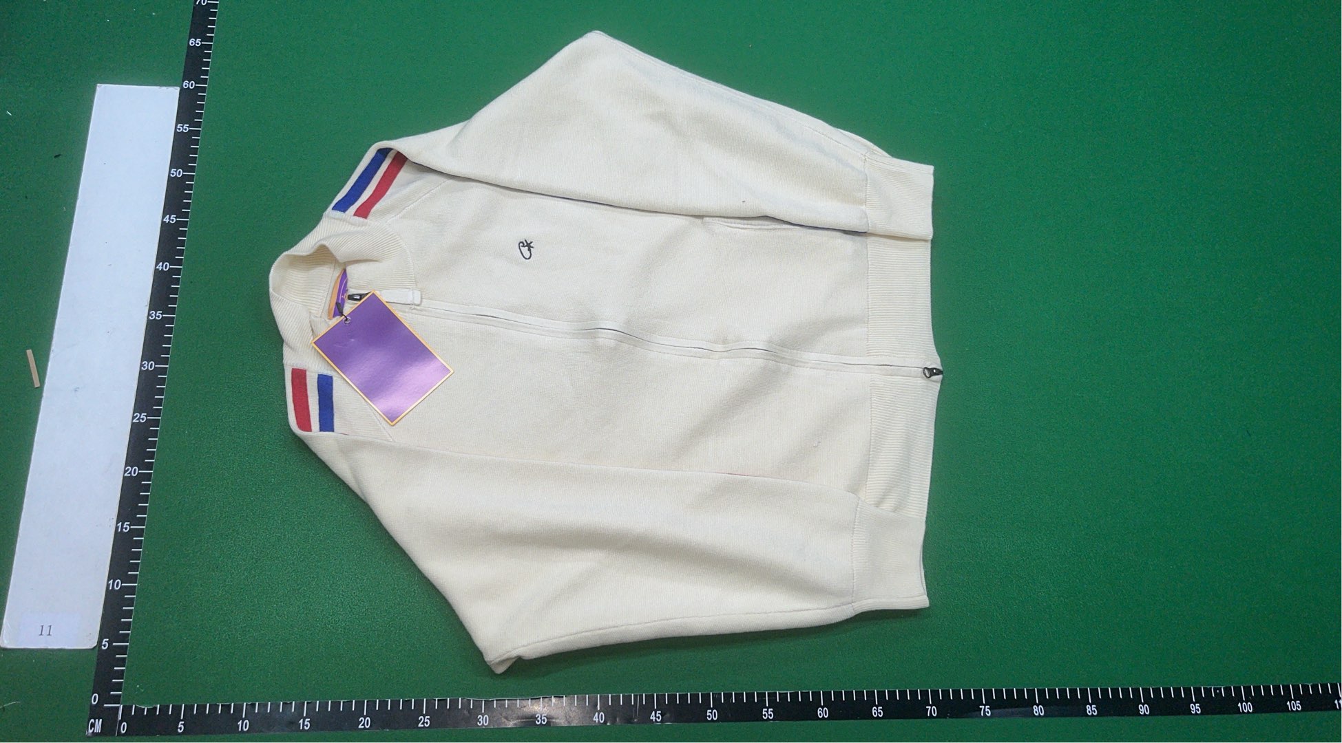 Cream Track Jacket with Red and Blue Stripes