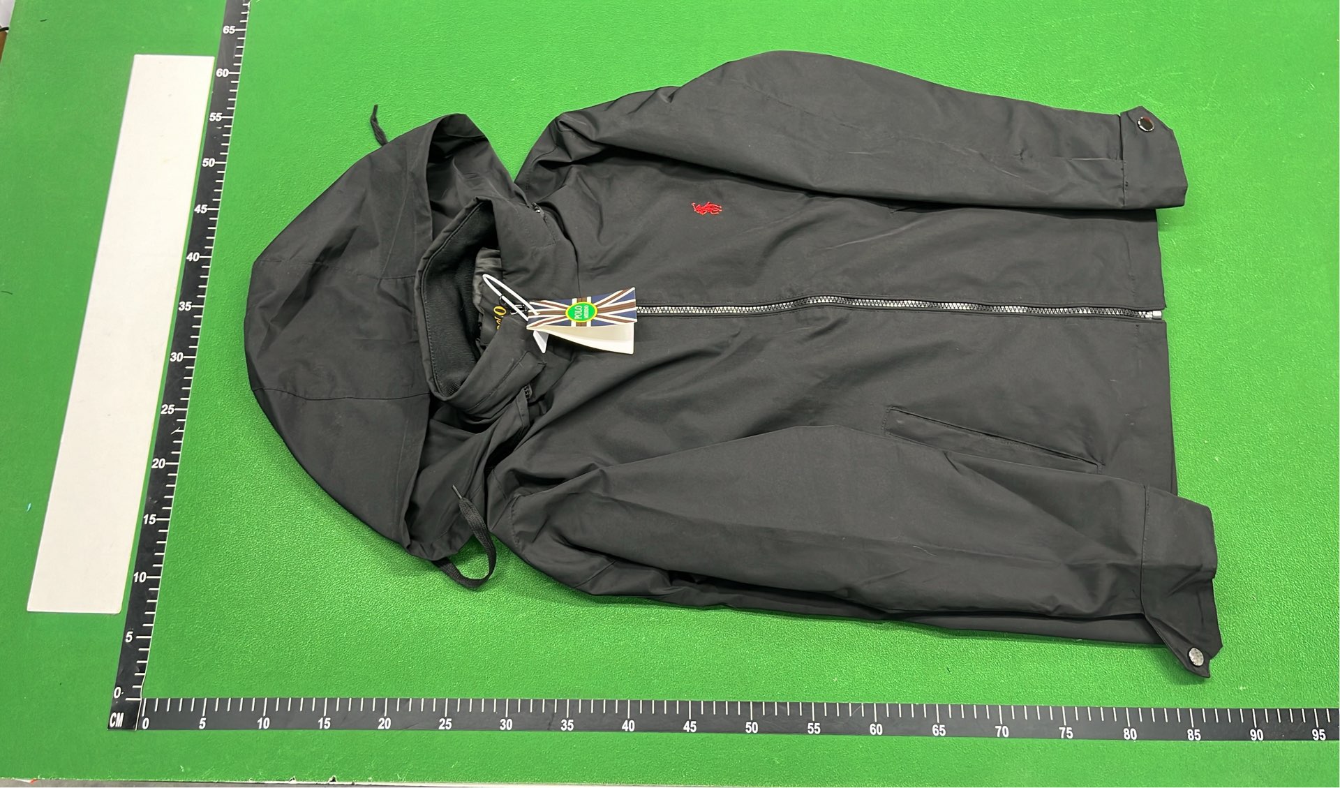 Black Hooded Windbreaker Jacket with Red Pony Logo