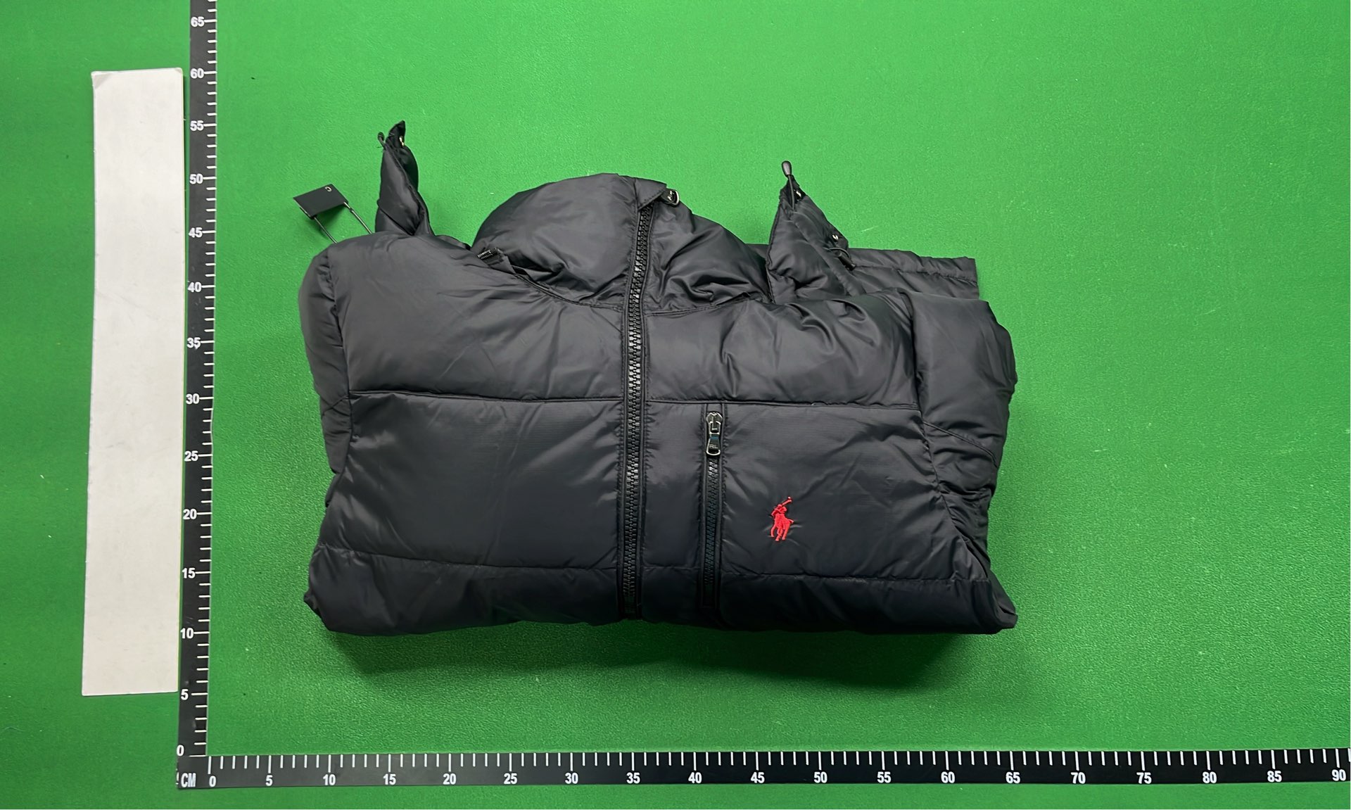Black Puffer Jacket with Hood and Red Pony Logo