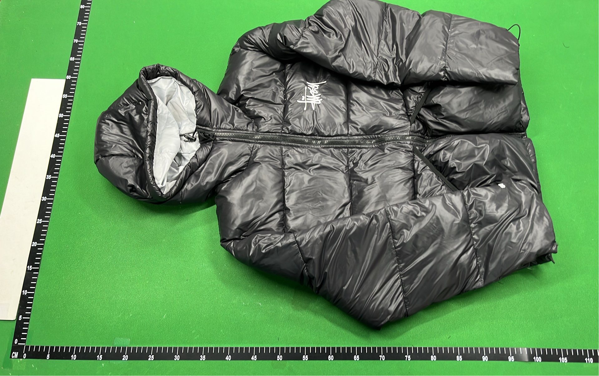 Stussy Black Puffer Jacket with Logo Hoodie