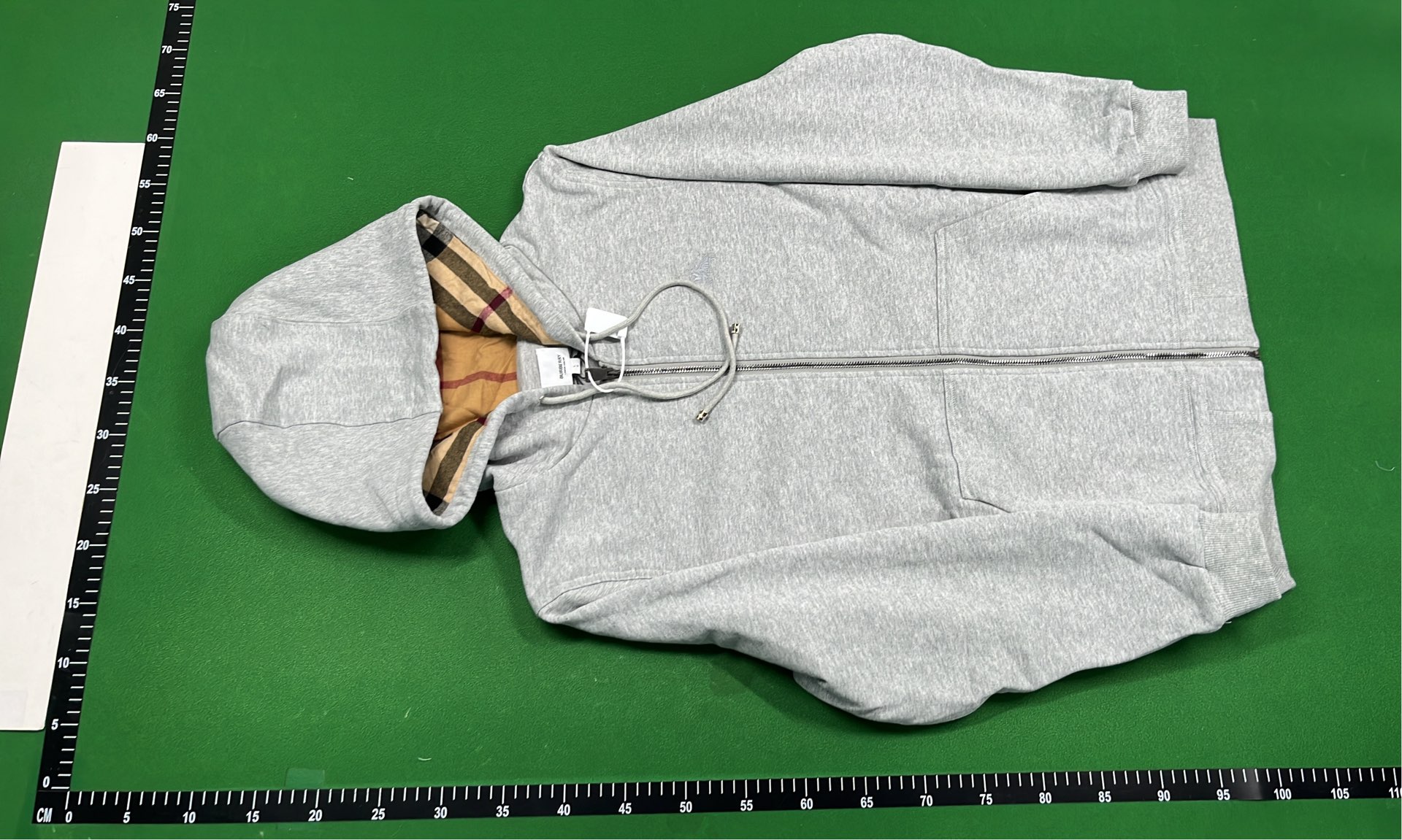 Black Hoodie with Zipper and Plaid Lining