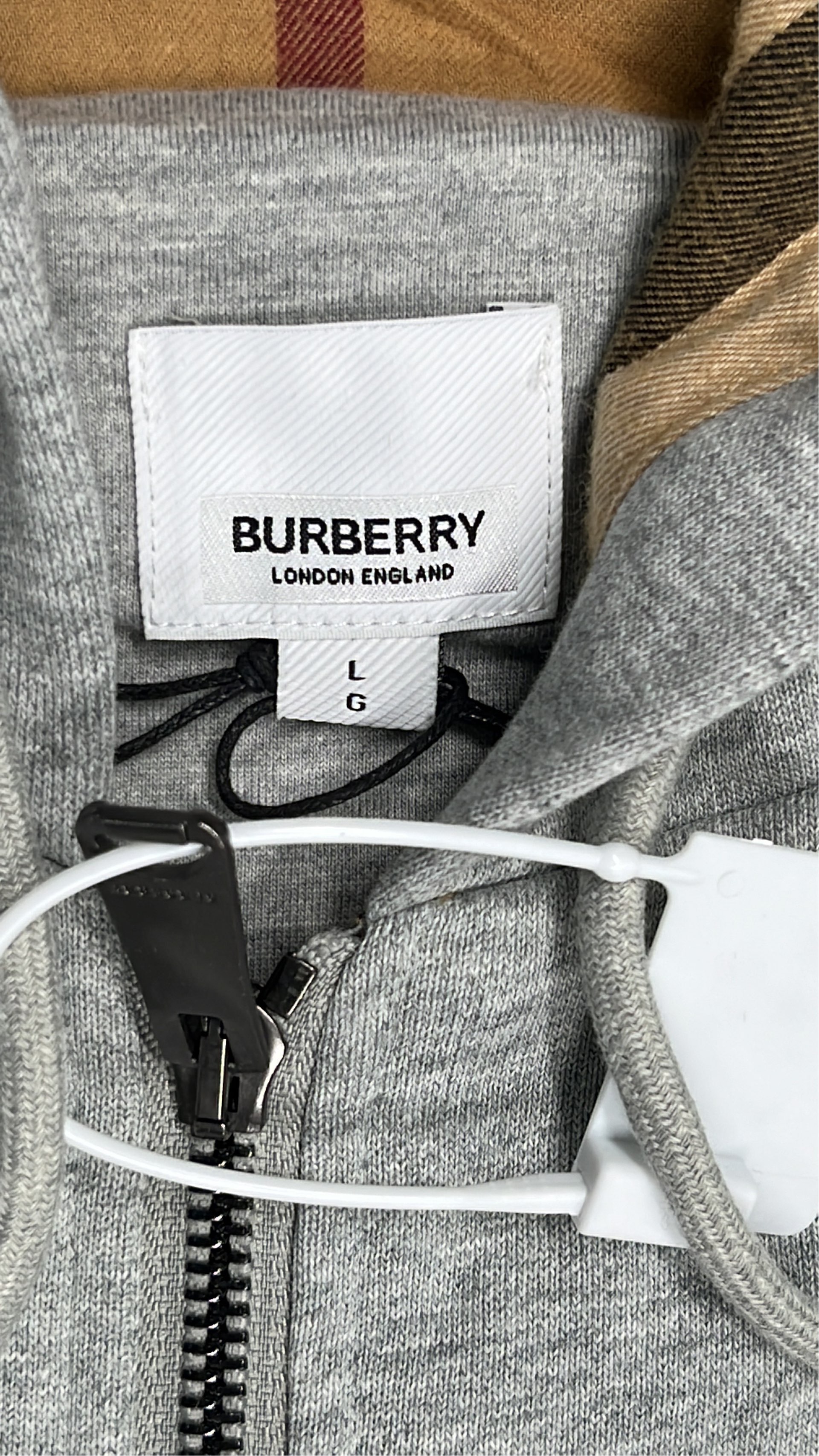 Black Hoodie with Zipper and Plaid Lining