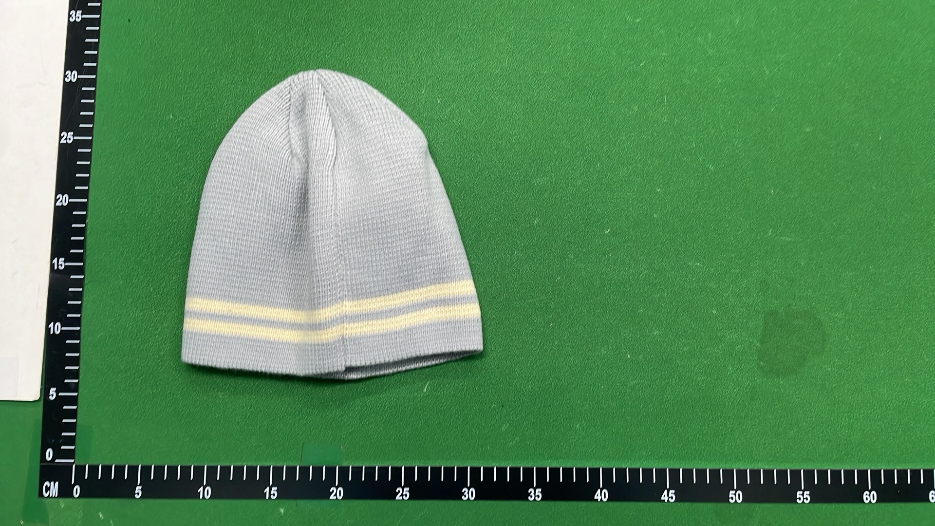 Gray Knit Beanie with Yellow Stripes