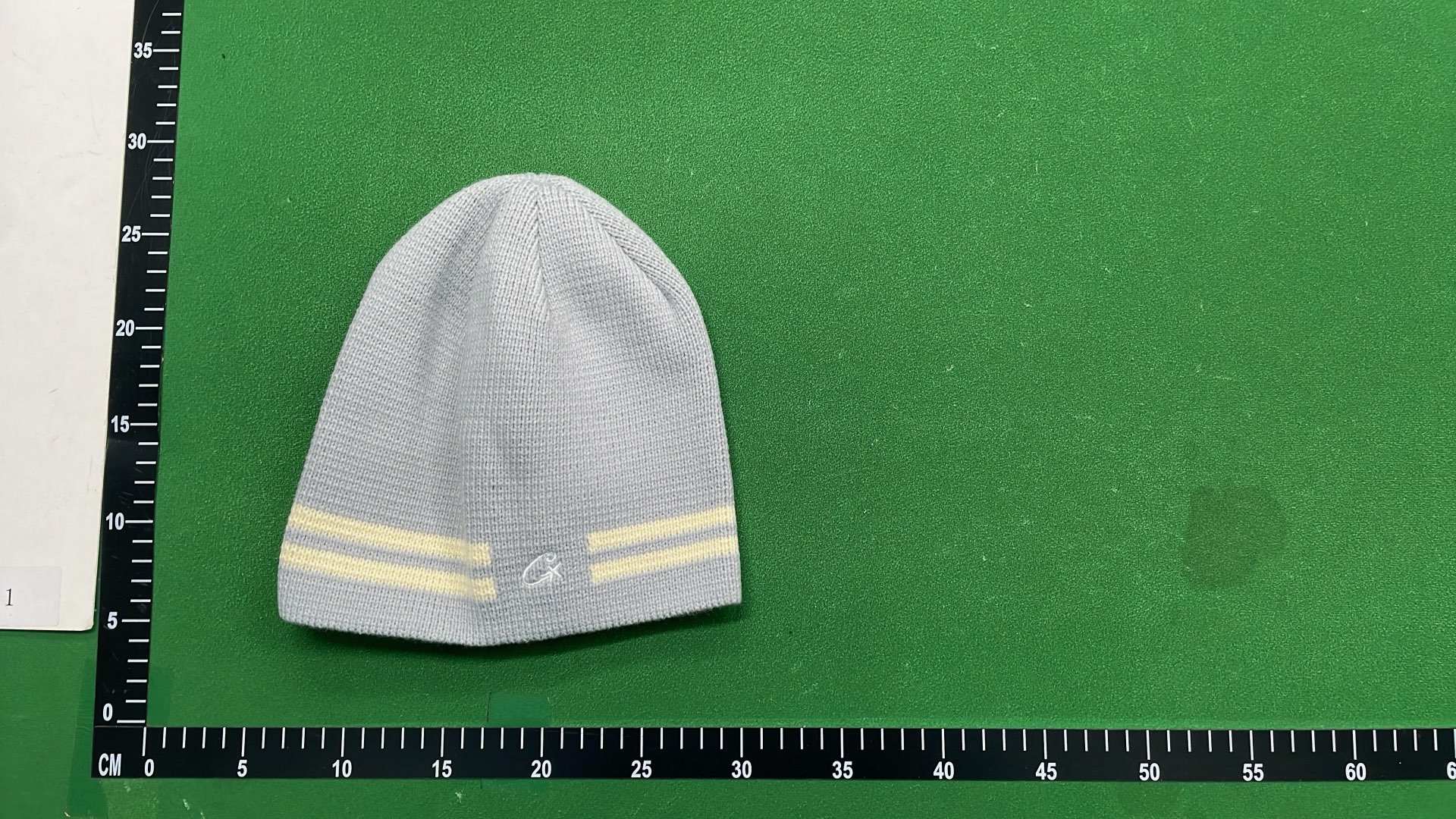 Gray Knit Beanie with Yellow Stripes