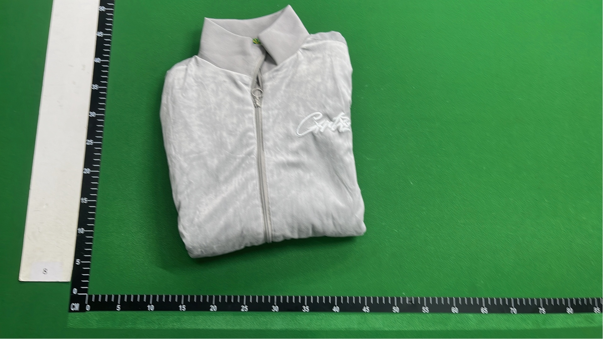 Gray Velvet Track Jacket with Embroidered Logo