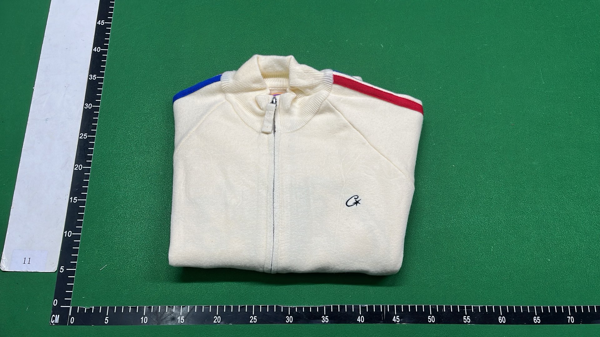 Champion Cream Track Jacket with Red and Blue Stripes