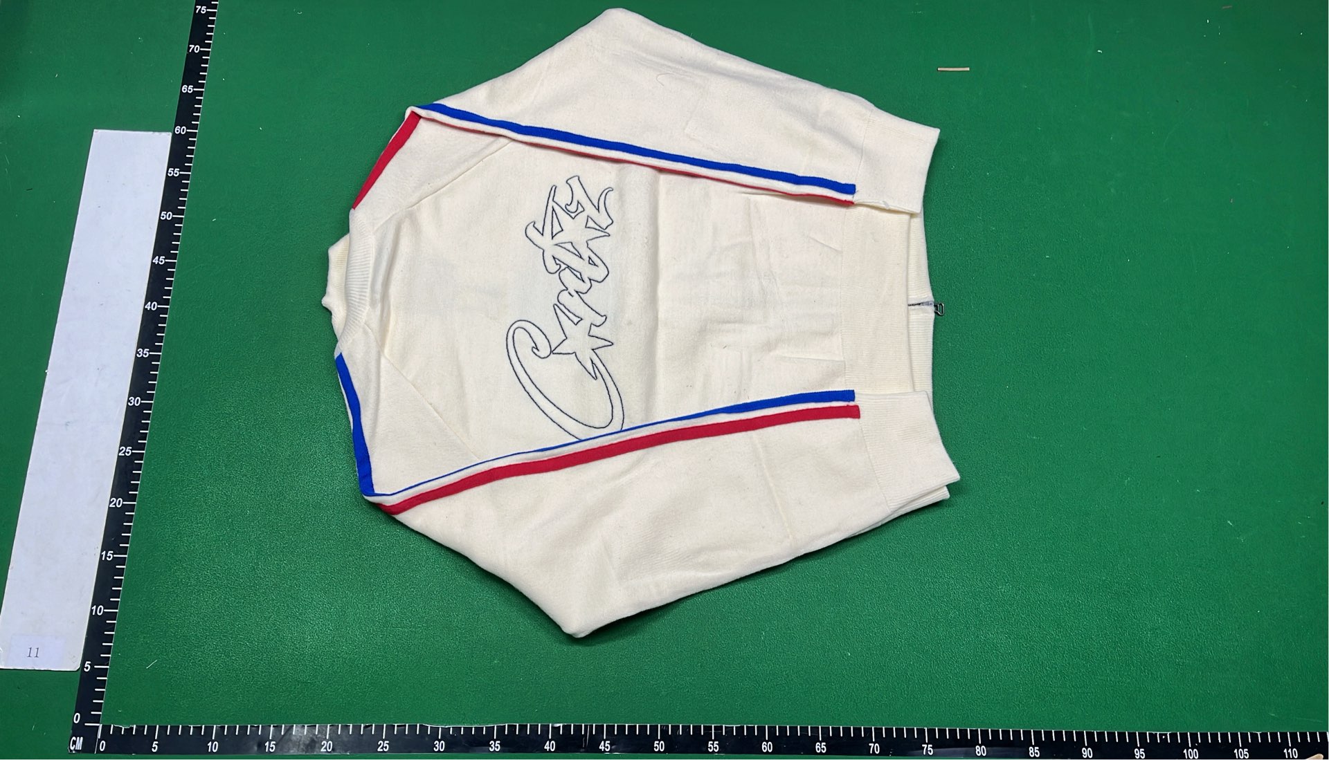 Champion Cream Track Jacket with Red and Blue Stripes