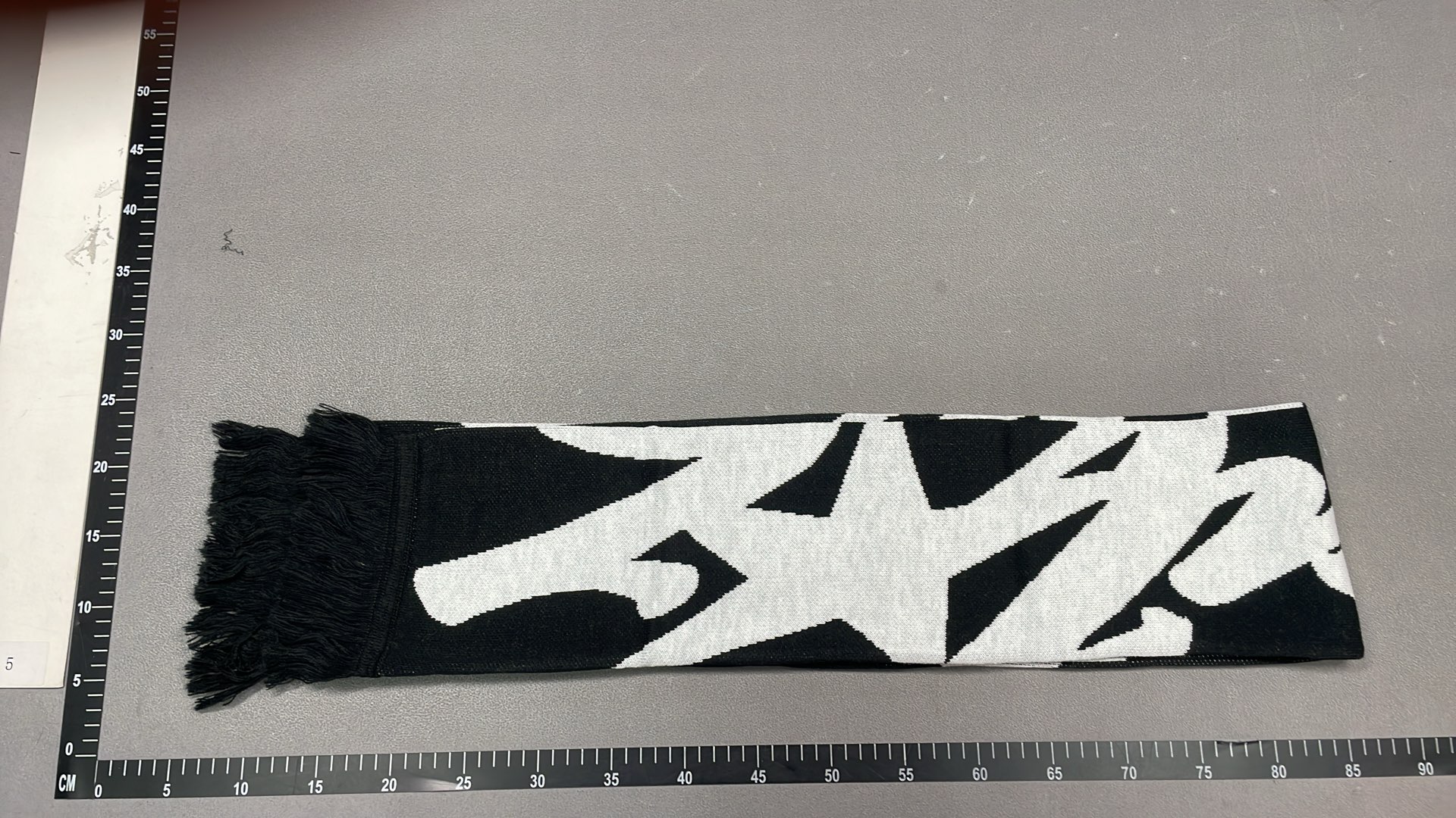Black and White Geometric Pattern Scarf with Fringe