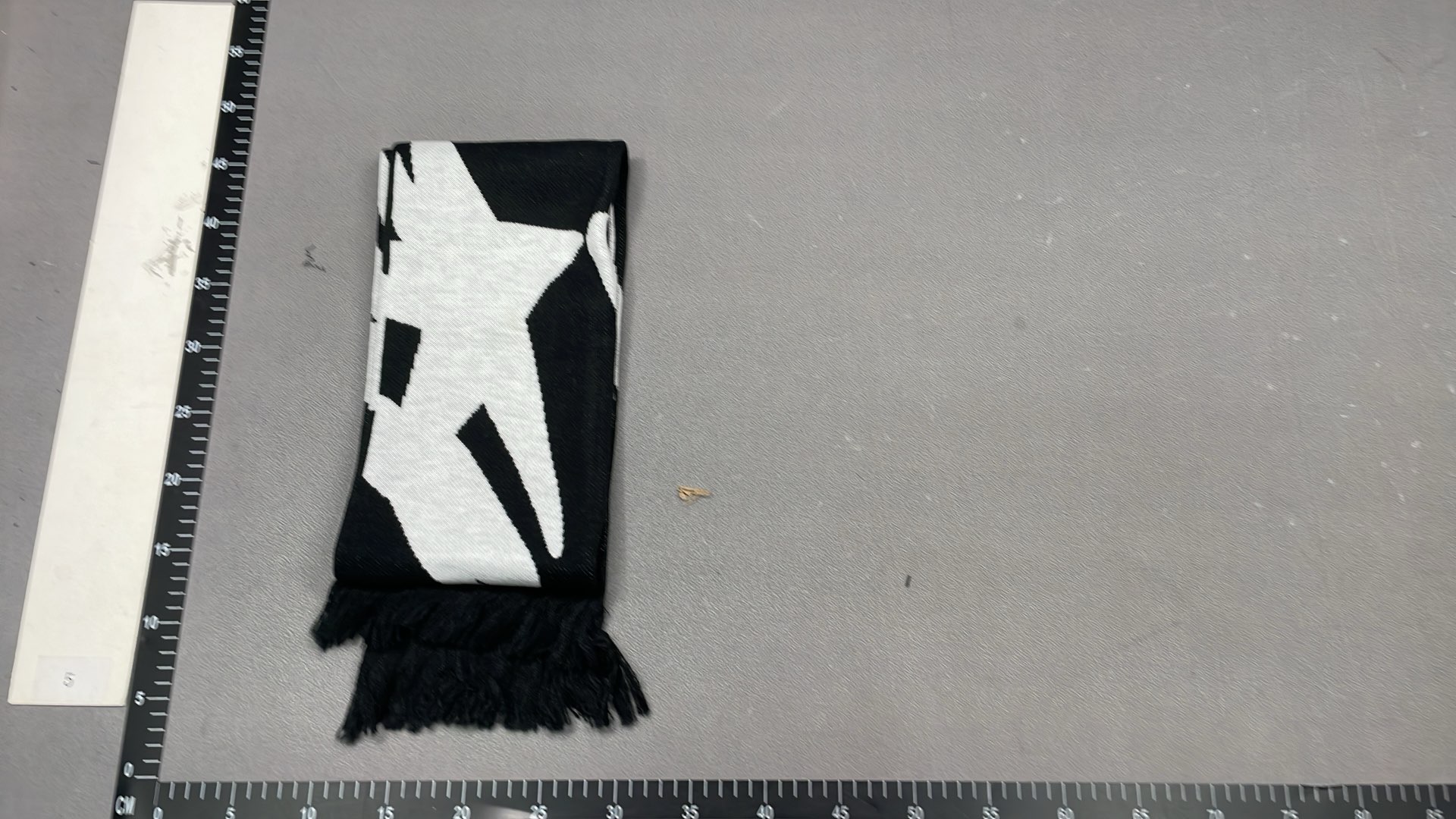 Black and White Geometric Pattern Scarf with Fringe