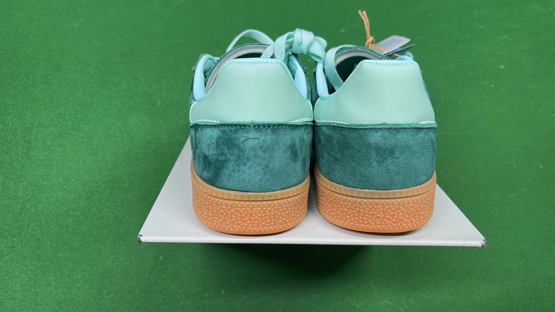 Adidas Spezial Green Suede Sneakers with Mint Stripes