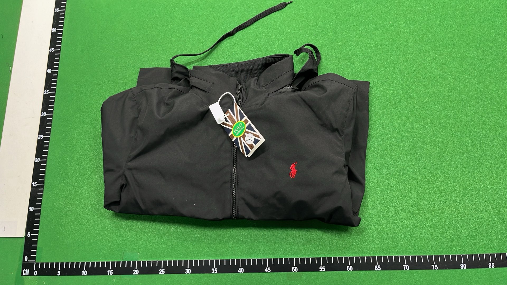 Black Hooded Windbreaker Jacket with Red Pony Logo