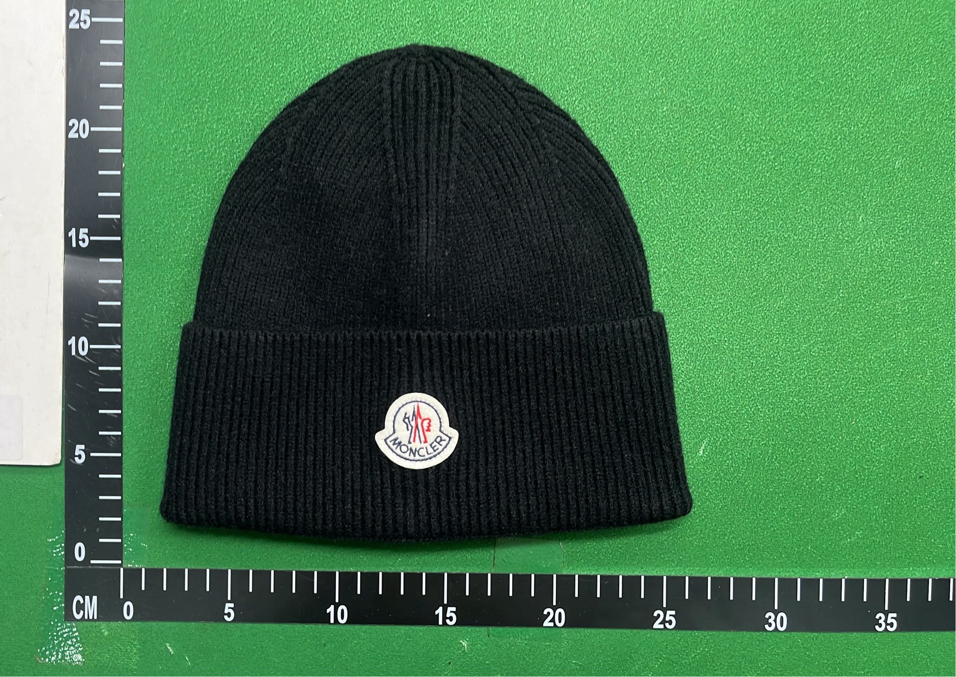 Moncler Black Knit Beanie Hat with Logo Patch