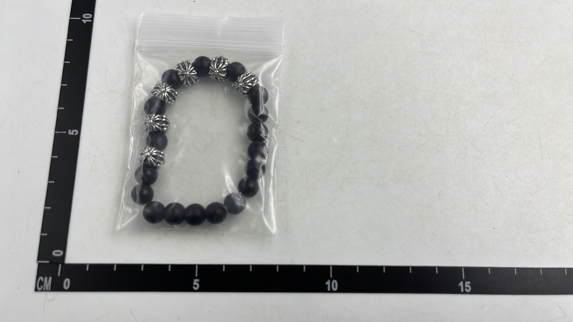 Men's Matte Black Beaded Bracelet with Silver Accents
