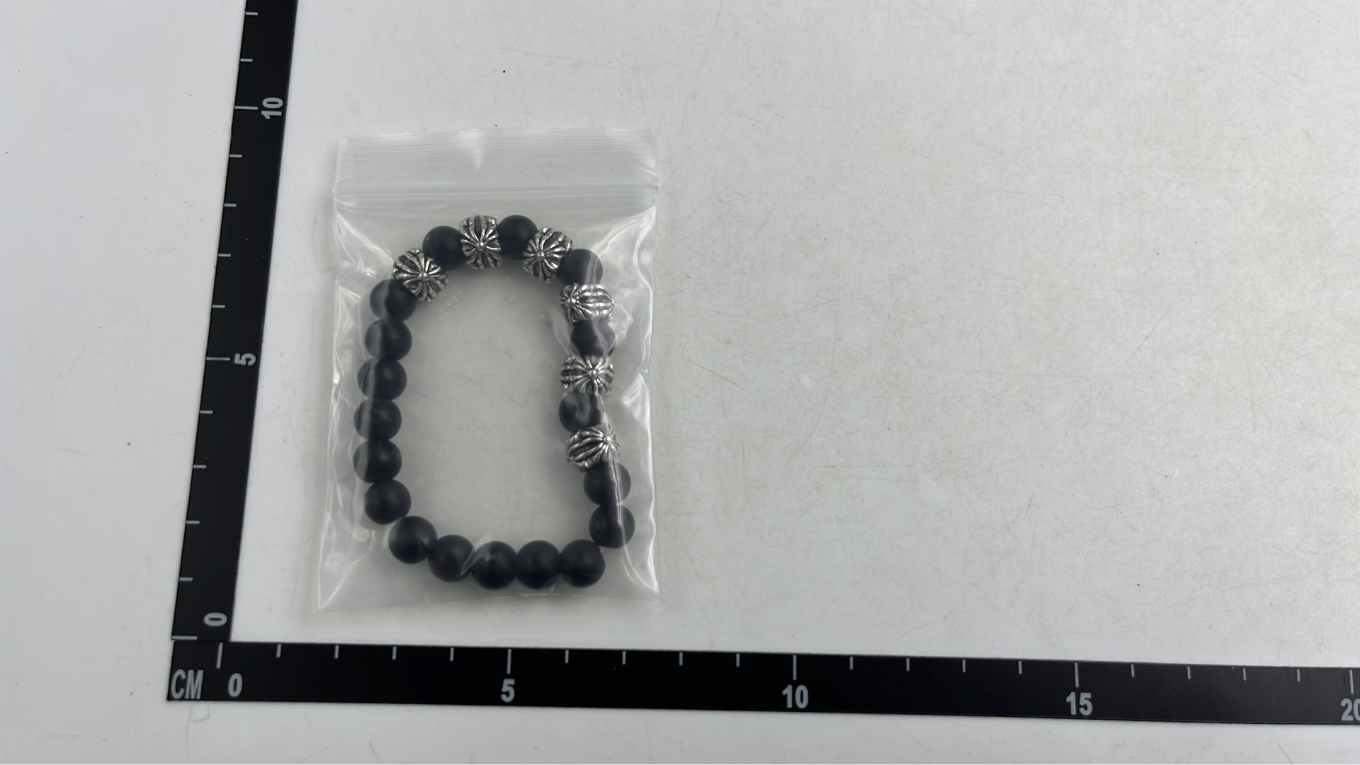 Men's Matte Black Beaded Bracelet with Silver Accents