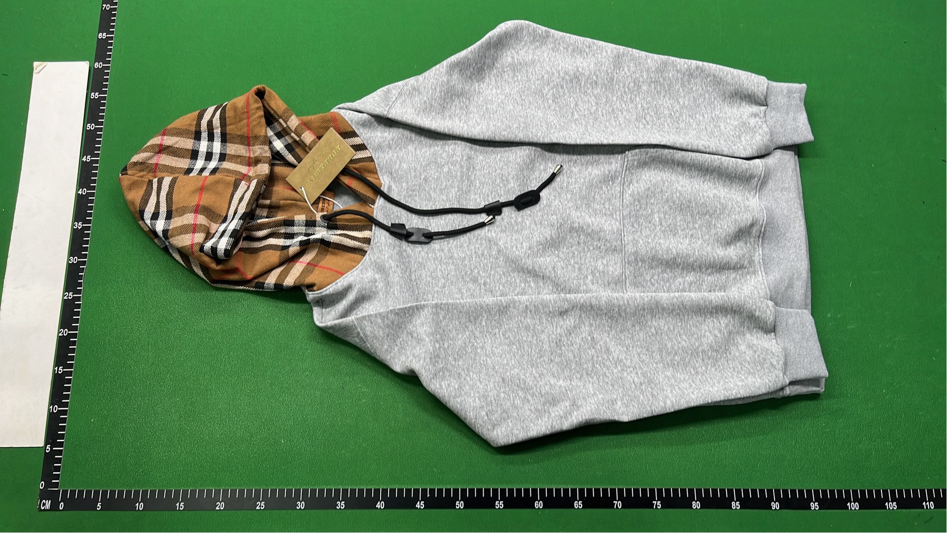Black Hoodie with Red Logo and Checkered Lining