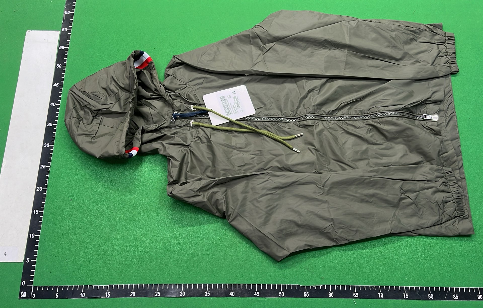 Olive Green Hooded Jacket with Logo Patch and Drawstring Hood