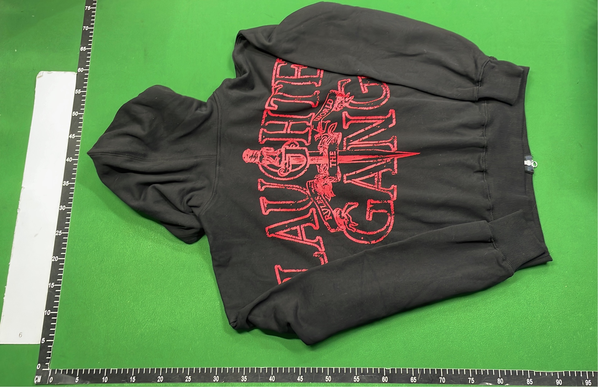 Black Zip-Up Hoodie with Red Abstract Print