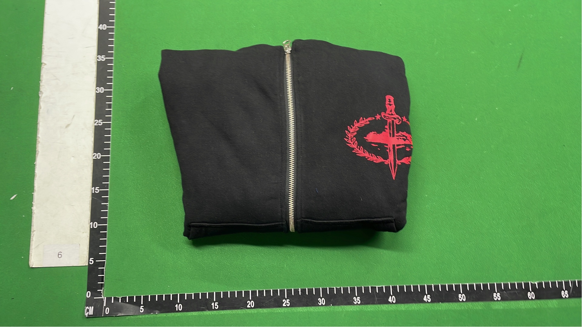 Black Zip-Up Hoodie with Red Abstract Print