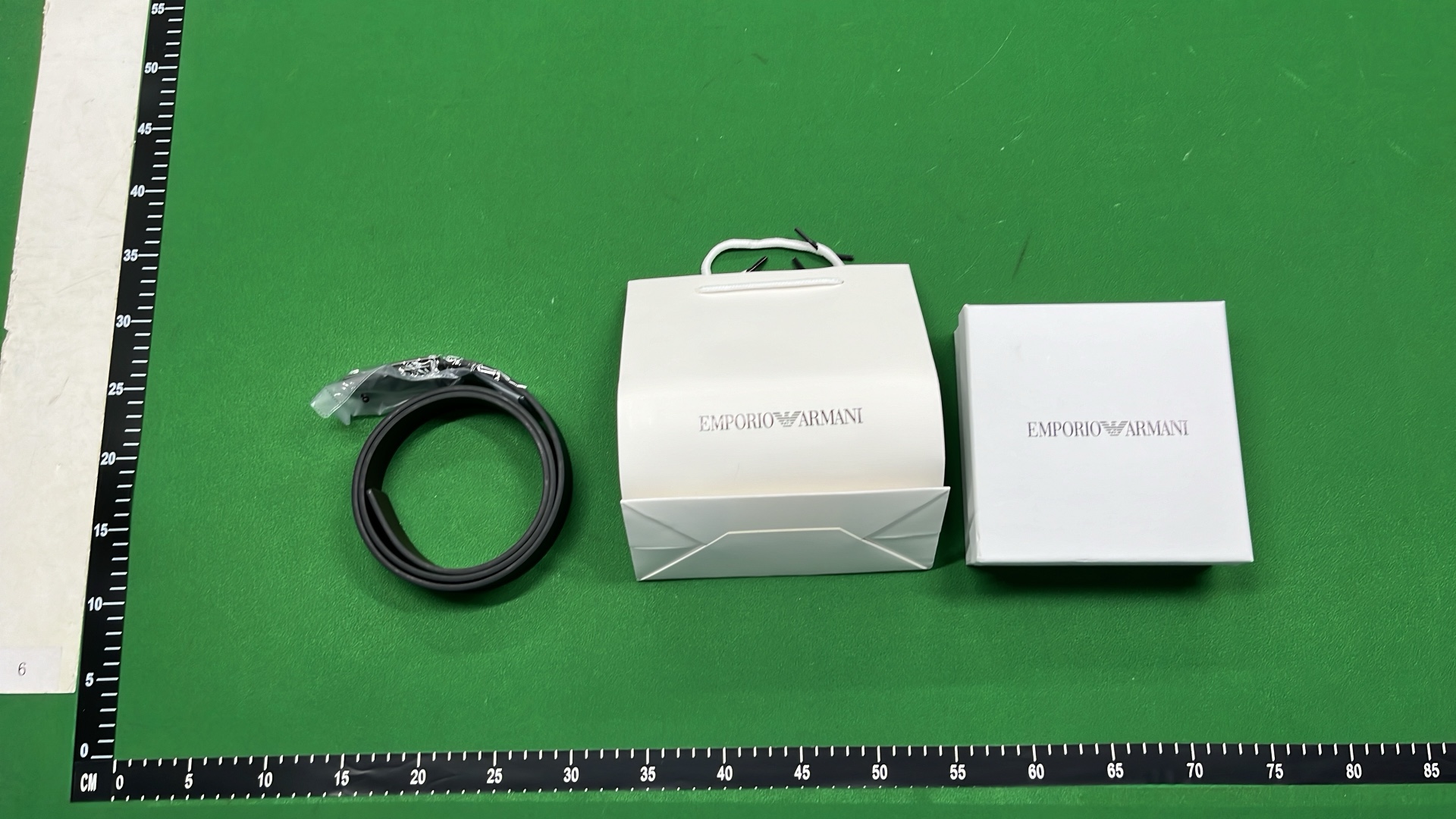 EMPORIO ARMANI Black Leather Belt with Silver Buckle