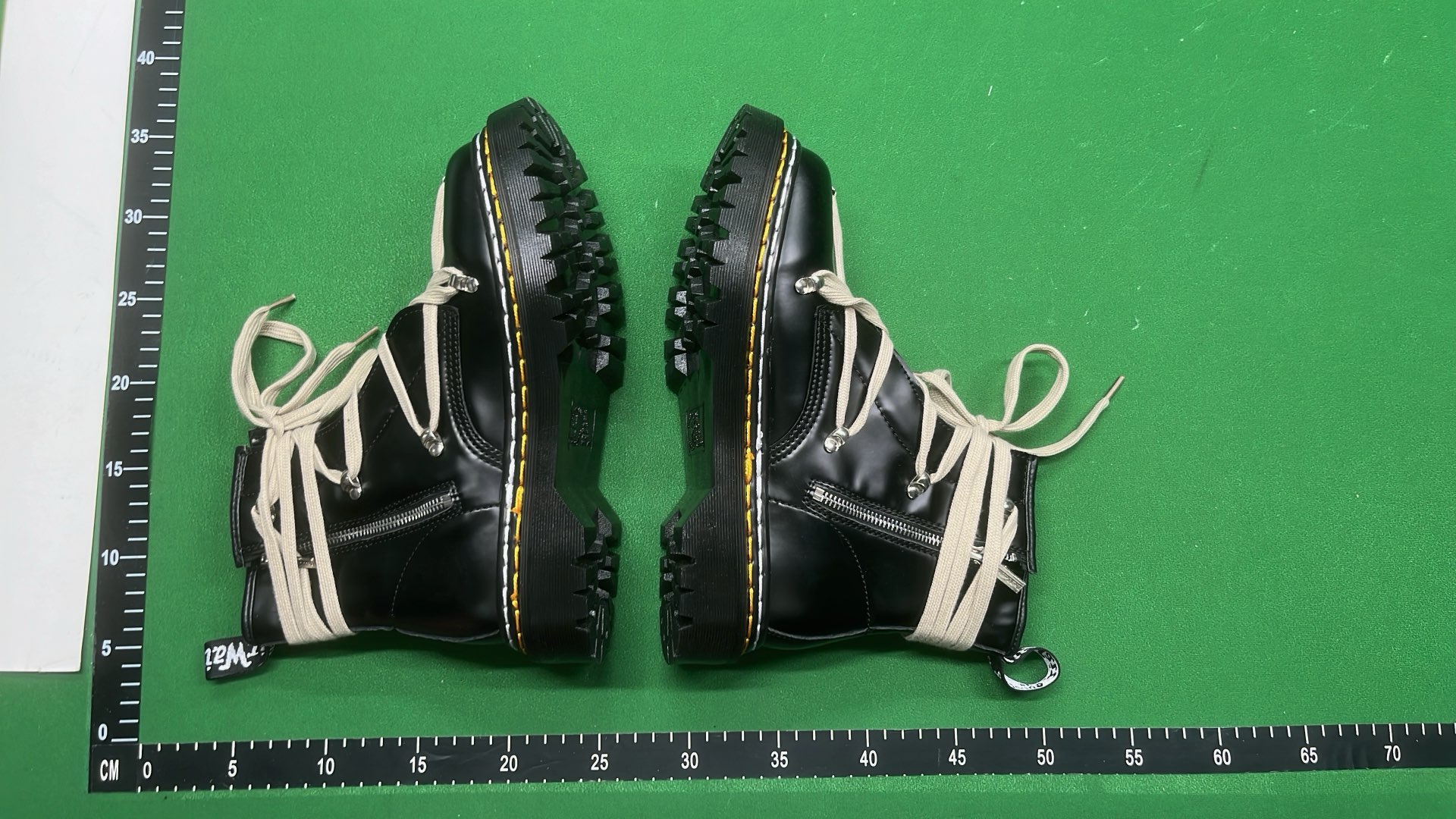 Black Leather Lace-Up Combat Boots with Zipper and Beige Laces