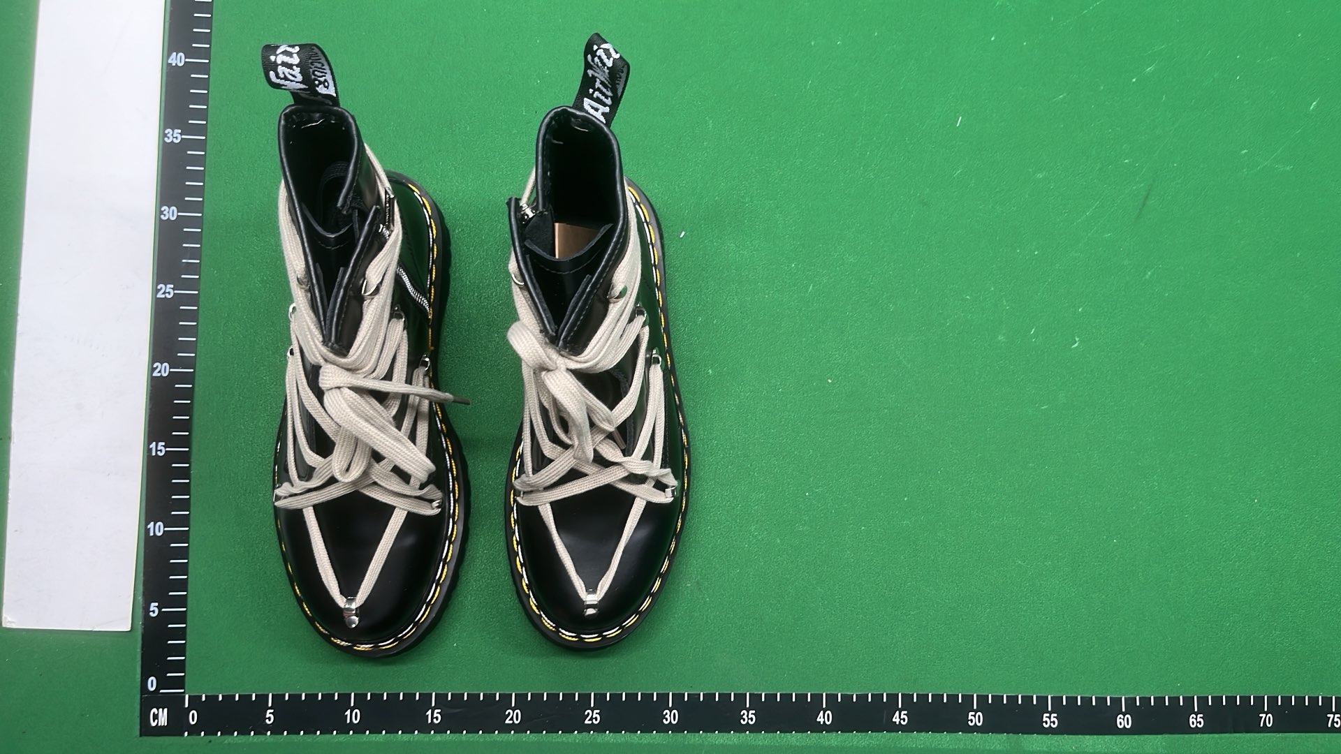 Black Leather Lace-Up Combat Boots with Zipper and Beige Laces