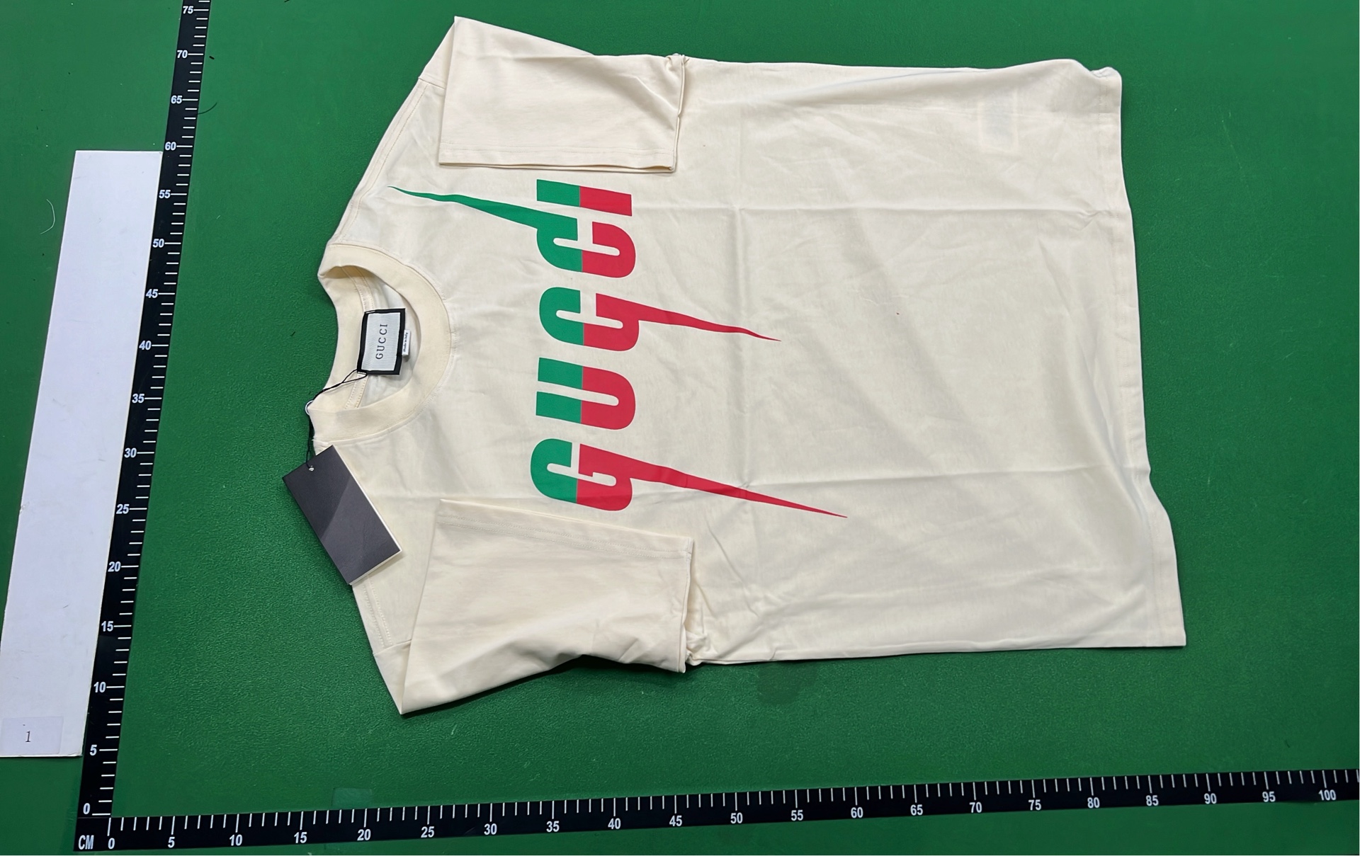Gucci Logo T-Shirt in Cream with Red and Green Design
