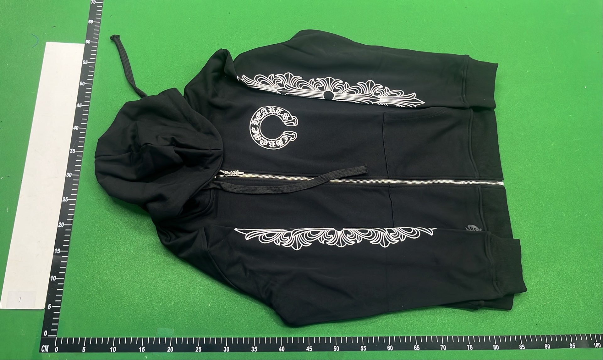 Chrome Hearts Hoodie with Horseshoe Logo and Ornate Sleeve Design