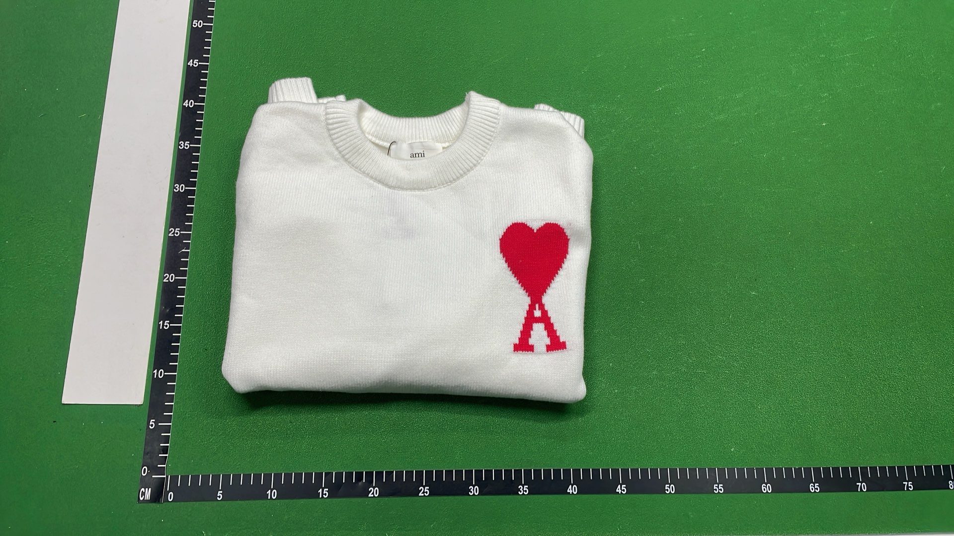 White Knit Sweater with Red Heart and A Logo