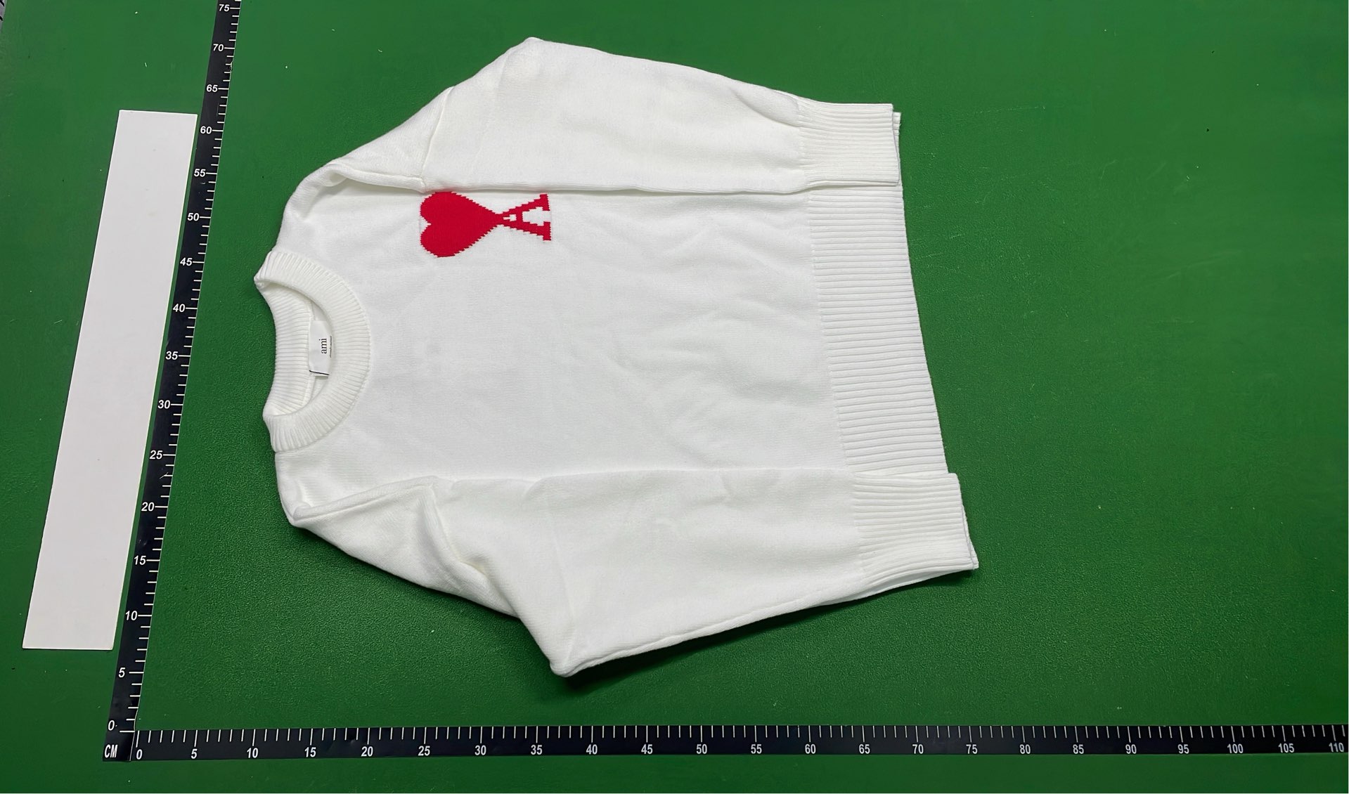 White Knit Sweater with Red Heart and A Logo