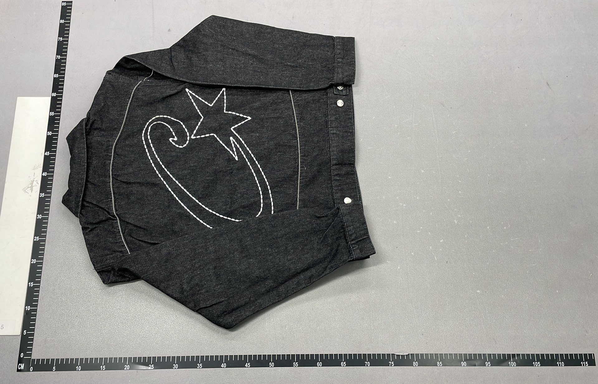 Black Denim Jacket with Silver Buttons and Tags