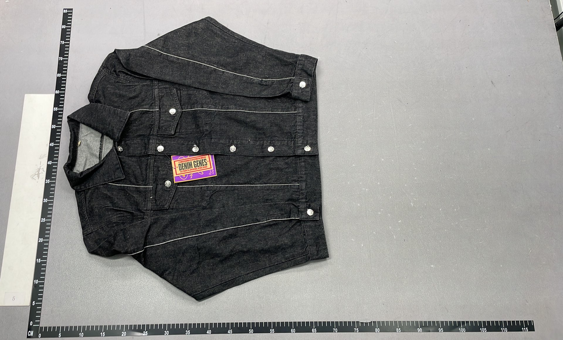 Black Denim Jacket with Silver Buttons and Tags