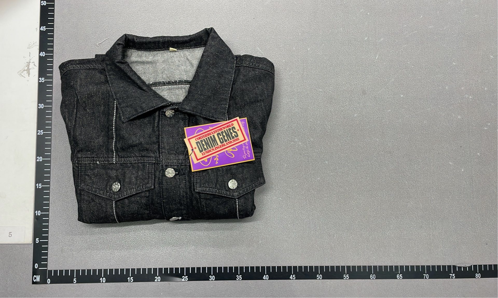 Black Denim Jacket with Silver Buttons and Tags