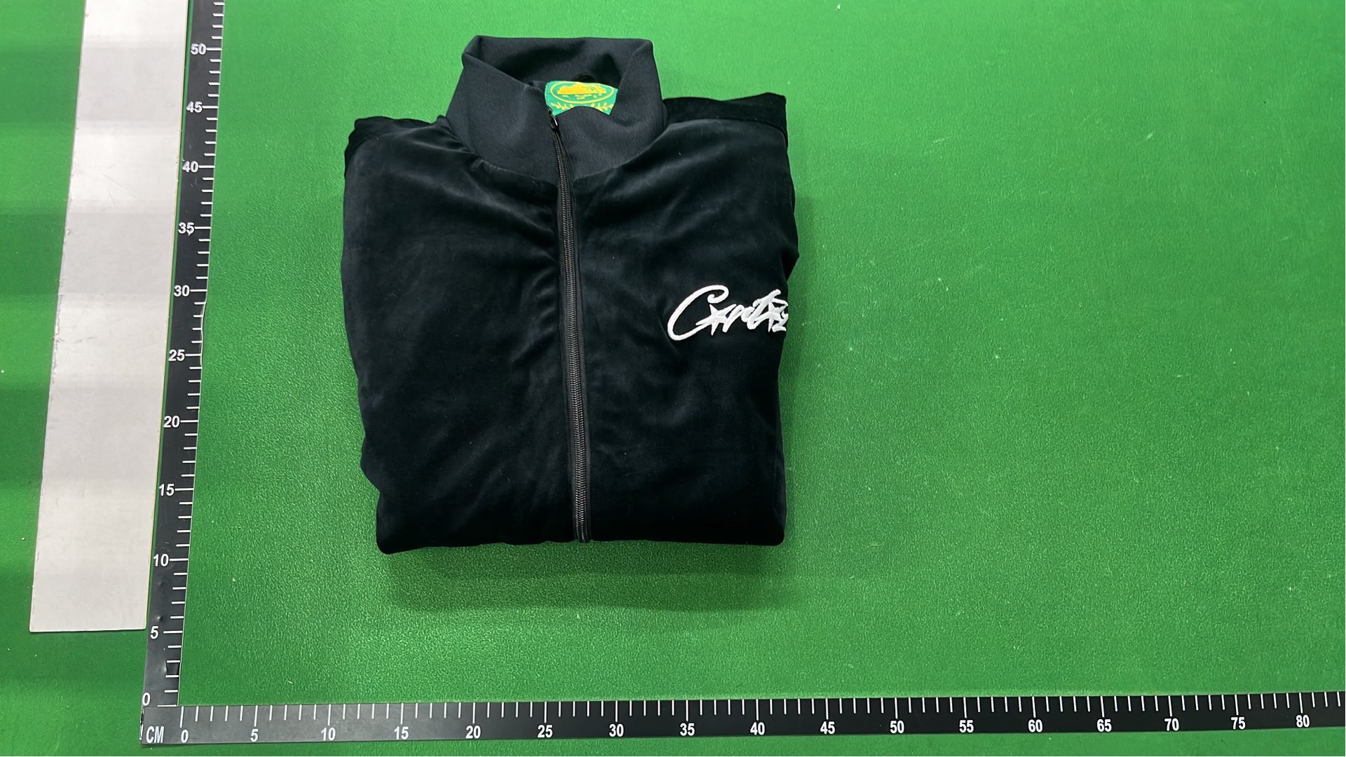 Black Velvet Track Jacket with White Stripes