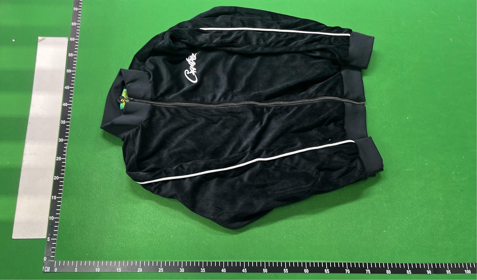 Black Velvet Track Jacket with White Stripes