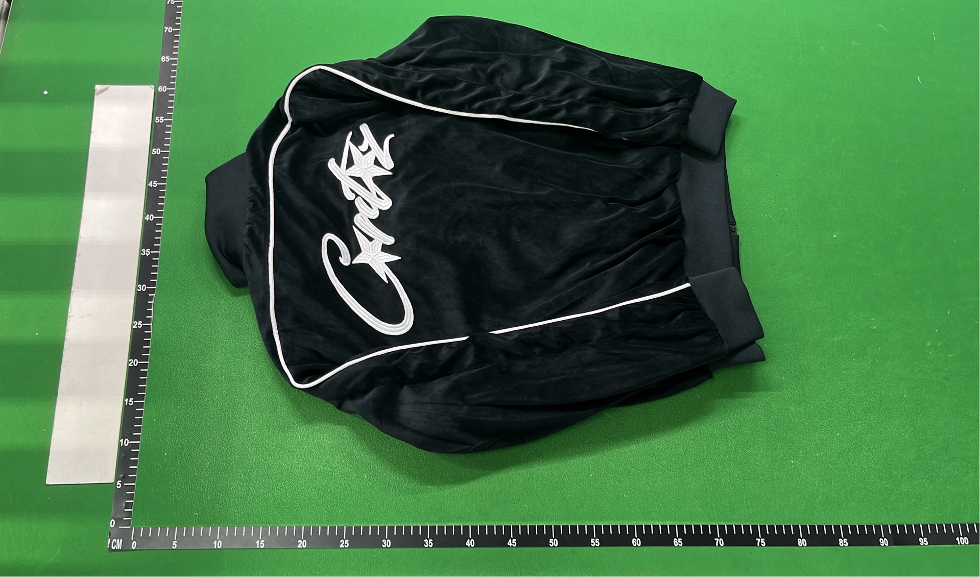 Black Velvet Track Jacket with White Stripes