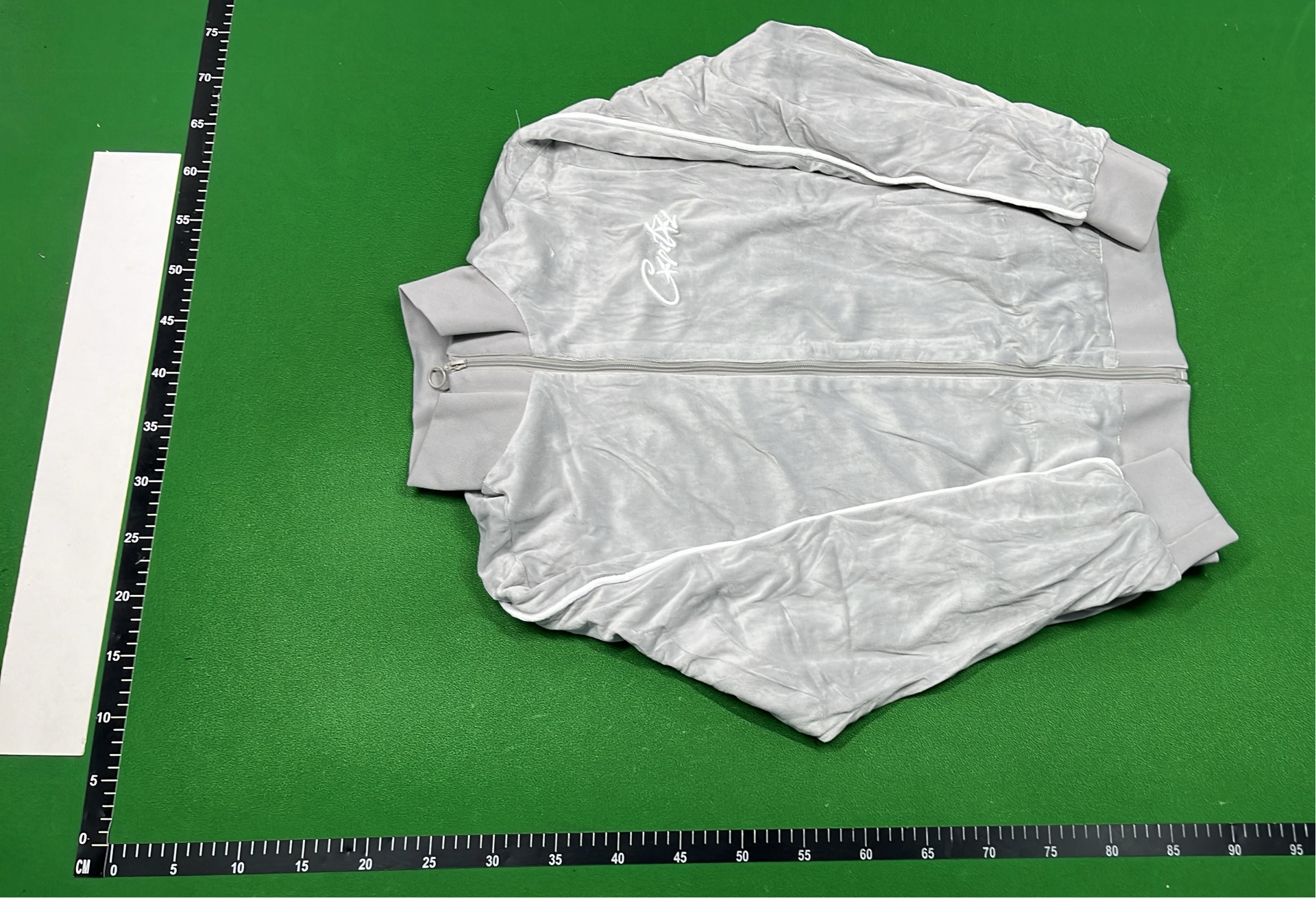 Gray Velvet Track Jacket with Embroidered Logo