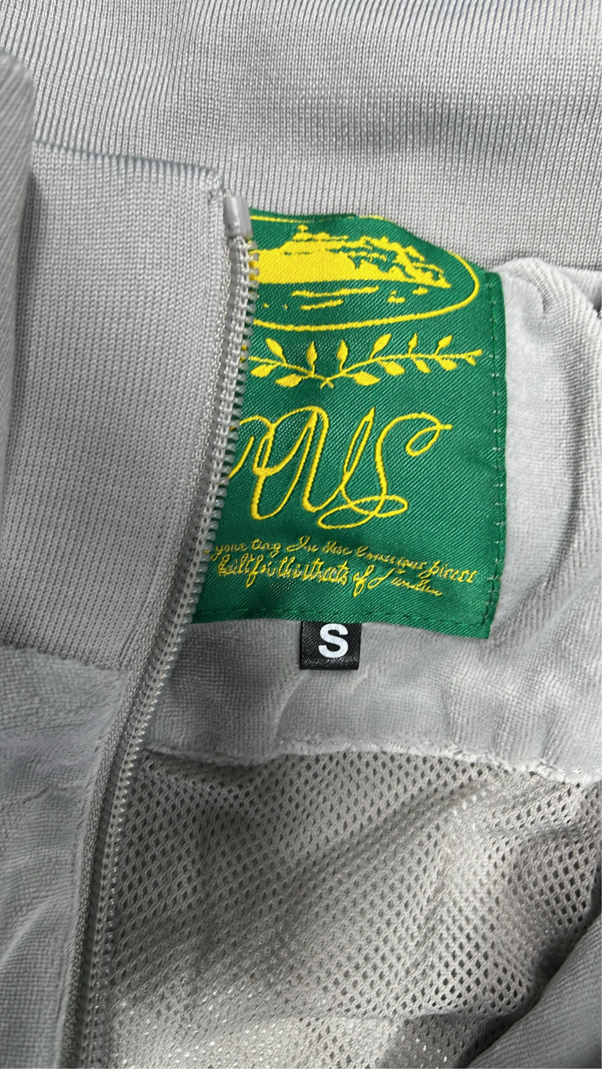 Gray Velvet Track Jacket with Embroidered Logo
