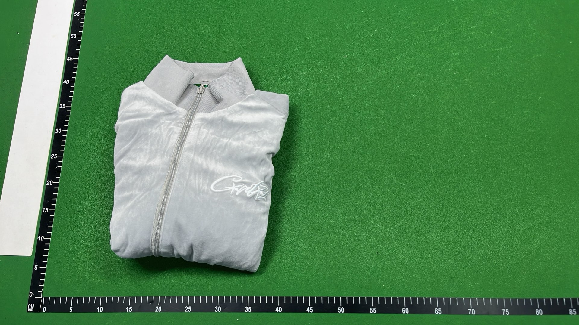 Gray Velvet Track Jacket with Embroidered Logo